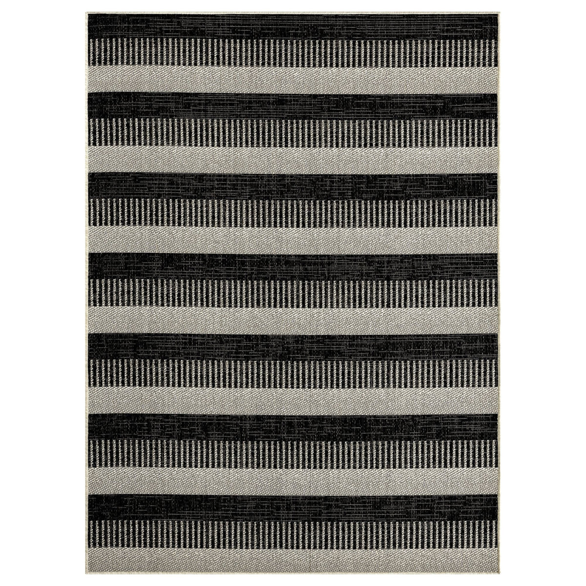 Nicole Miller New York Patio Country Charlotte Modern Striped Indoor/Outdoor Area Rug, Black/Grey, 5'2"x7'2"
