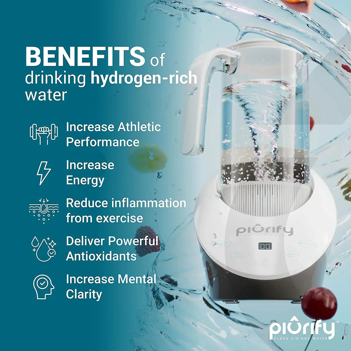 Hydrogen Alkaline Water Pitcher - Rich Hydrogen Water Generator Electrolysis Jug with SPE and PEM Concentrator Technology. Balanced Purified Water PH Levels and Filtered with Calcium Sulf