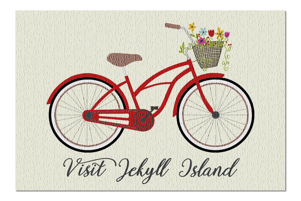 Visit Jekyll Island, Georgia, Beach Cruiser and Basket (19x27 inches, Premium 500 Piece Jigsaw Puzzle for Adults and Family, Made in USA)