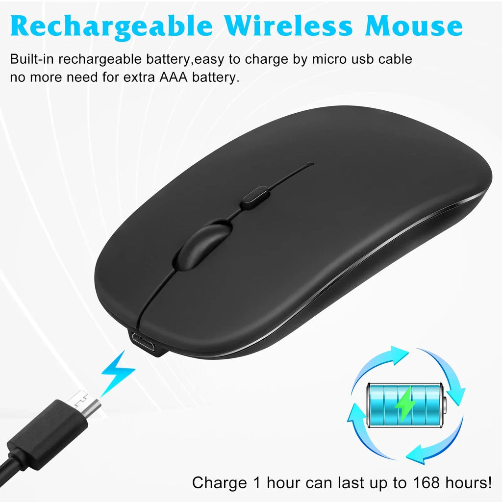 Rechargeable Bluetooth Keyboard and Mouse Combo Ultra Slim Full-Size Keyboard and Ergonomic Mouse for ZTE Axon 30 Ultra 5G and All Bluetooth Enabled Mac/Tablet/iPad/PC/Laptop - Onyx Black