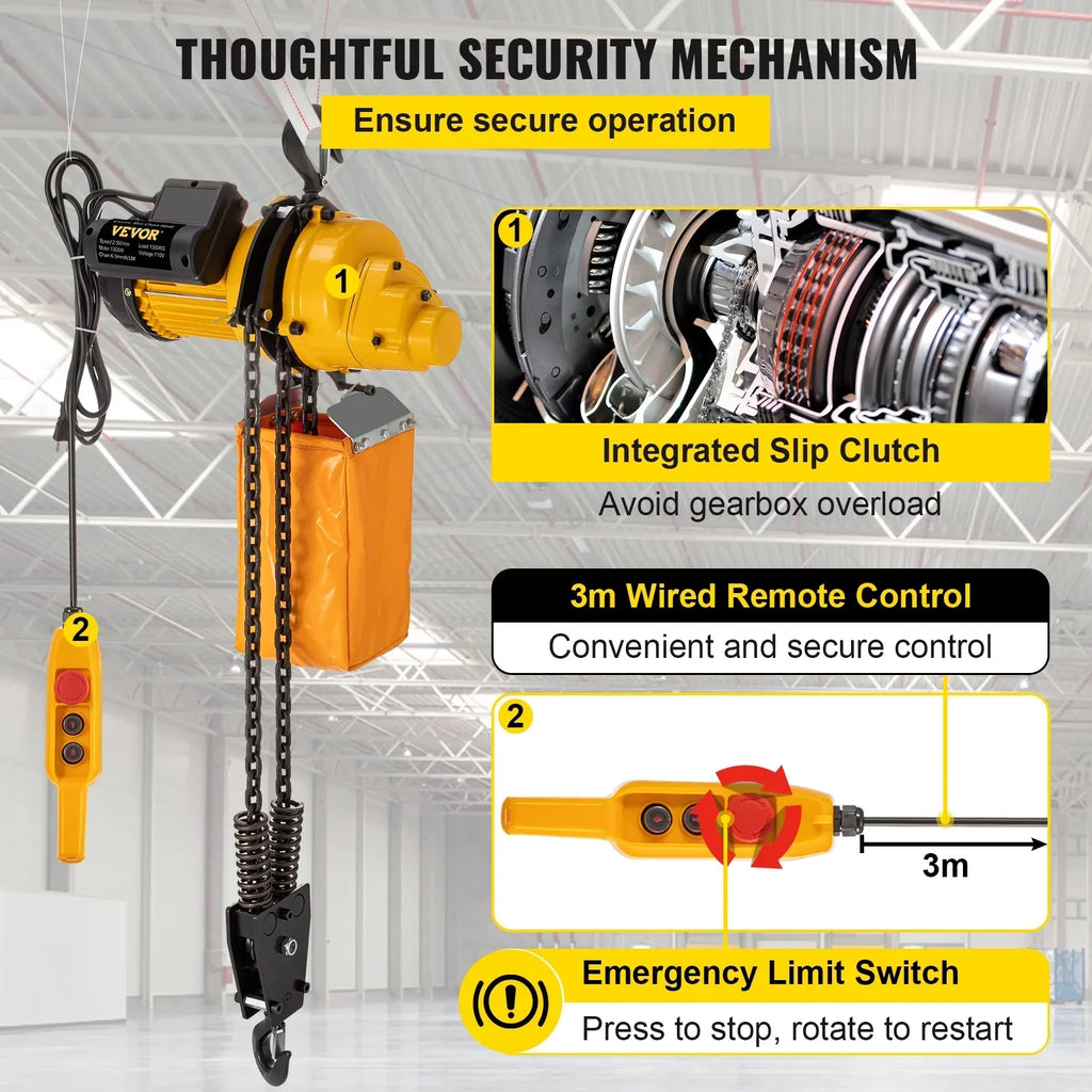 VEVOR Lift Electric Hoist, 2200 lbs Electric Winch w/ 10ft Wired Remote Control, 110V Overhead Crane Garage Ceiling Pulley Winch of 10ft Lift Height, Used In Factories, Warehouses, Construction