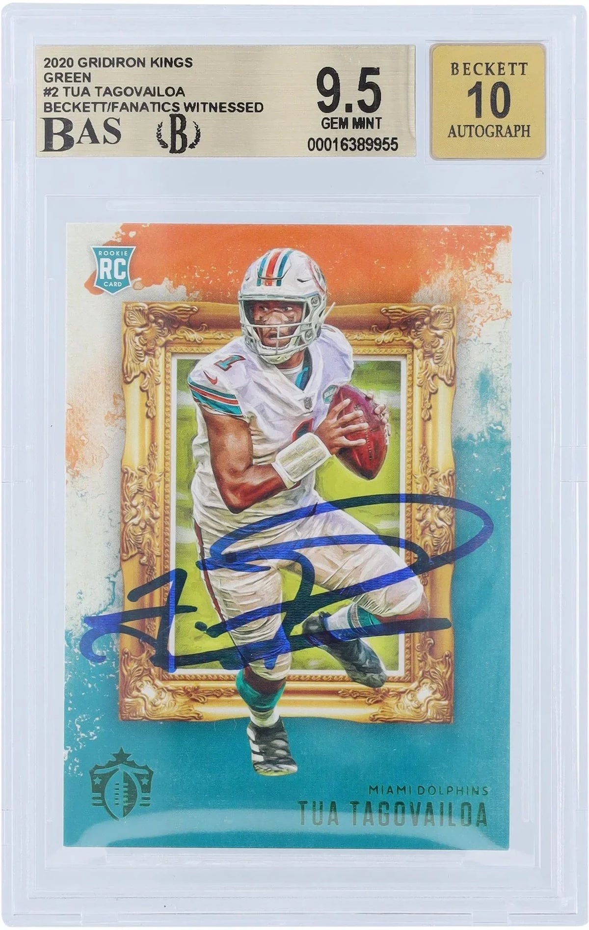 Tua Tagovailoa Miami Dolphins Autographed 2020 Panini Chronicles Gridiron Kings Green #GK-2 Beckett Fanatics Witnessed Authenticated 9.5/10 Rookie Card - Fanatics Authentic Certified