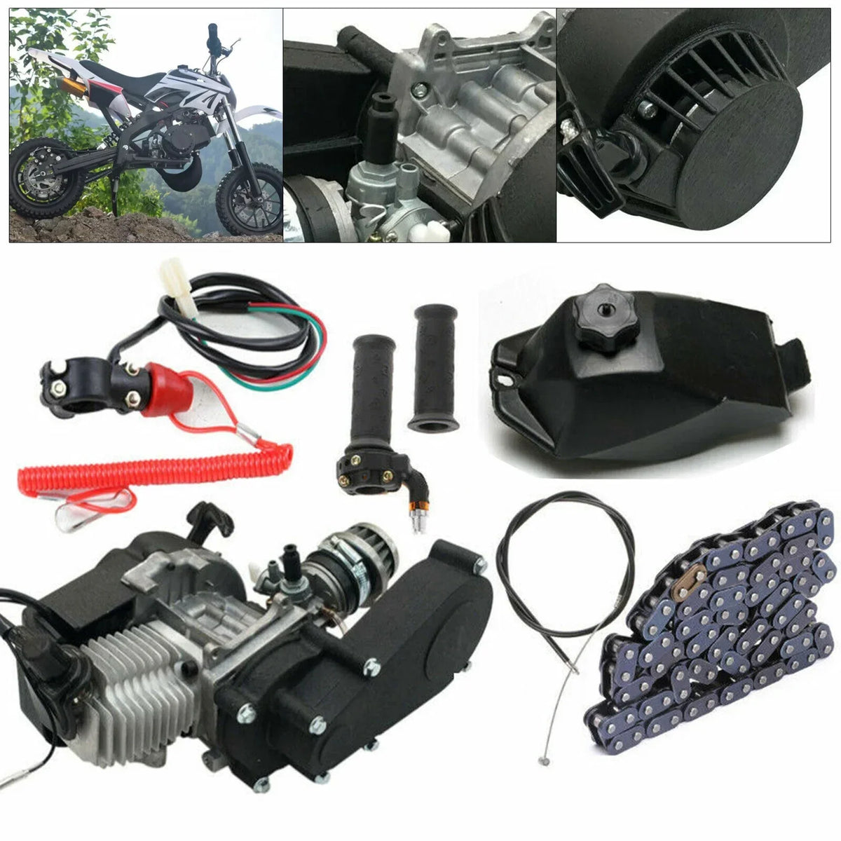 Oukaning 49cc 2 Stroke Mini Engine Motor Kit, Air-Cooled Racing Engine for Pocket Bicycle Mini Off-Road Vehicle Atv