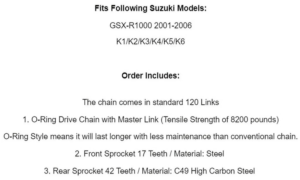 Blue O-Ring Drive Chain & Sprockets Kit for Suzuki GSX-R1000 GSXR1000 2001-2006