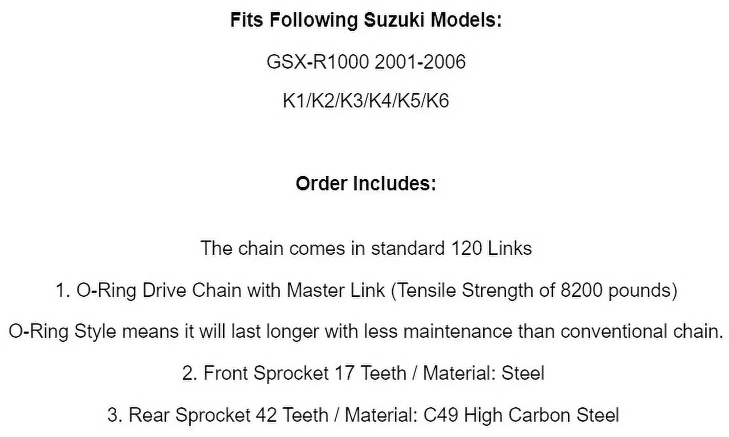 Blue O-Ring Drive Chain & Sprockets Kit for Suzuki GSX-R1000 GSXR1000 2001-2006