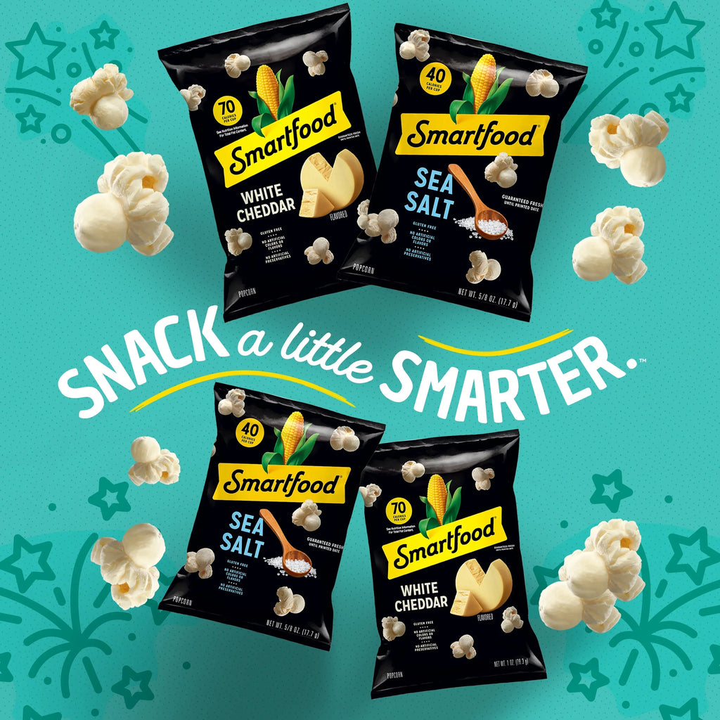 (2 pack) Smartfood White Cheddar, Kettle Corn & Movie Theater Butter Flavor Variety Pack Popcorn Snacks, 0.5 oz Bags, 40 Count Multipack