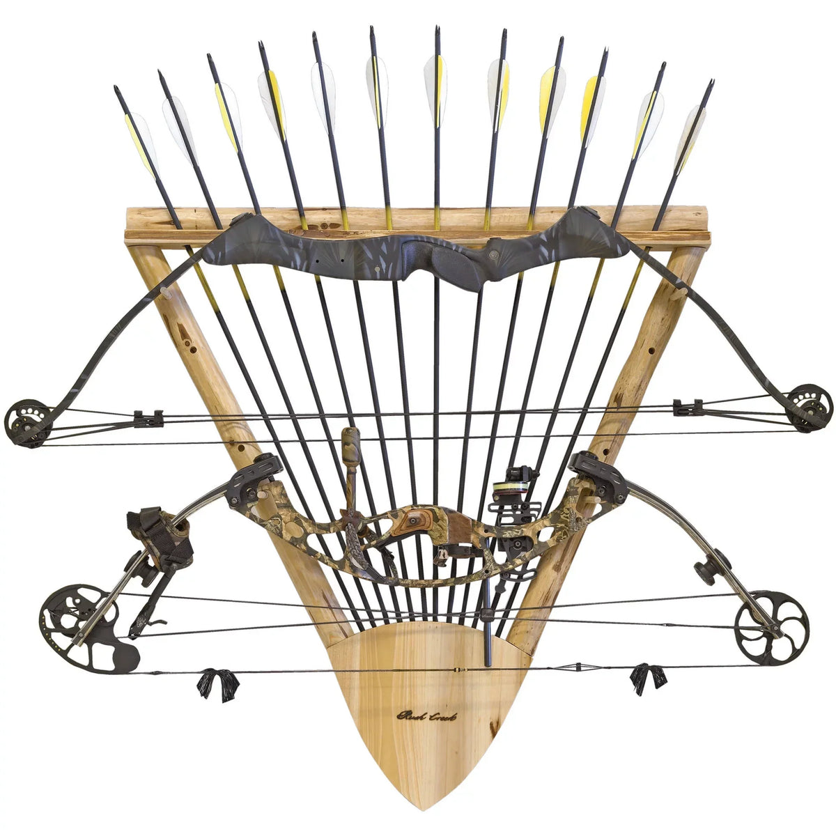 Rush Creek Creations Rustic 2 Compound Bow - 12 Arrow Archery Wall Storage Rack