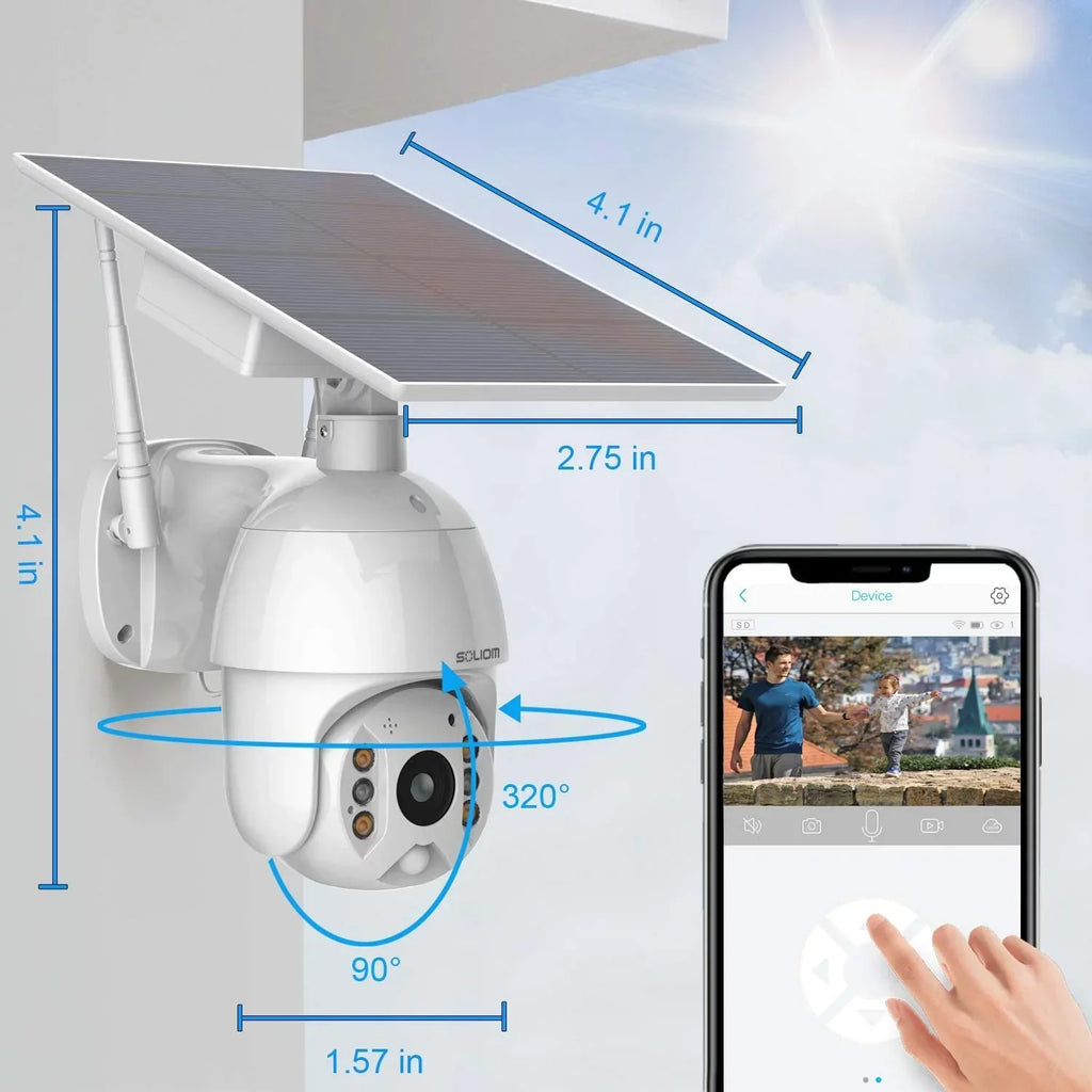Security Camera Outdoor,Wireless WiFi Pan Tilt Spotlight Solar Battery Powered Motion Detection Home Camera with Color Night Vision,2.4G WiFi ,Secure Cloud/Sd Slot Storage -SOLIOM S600