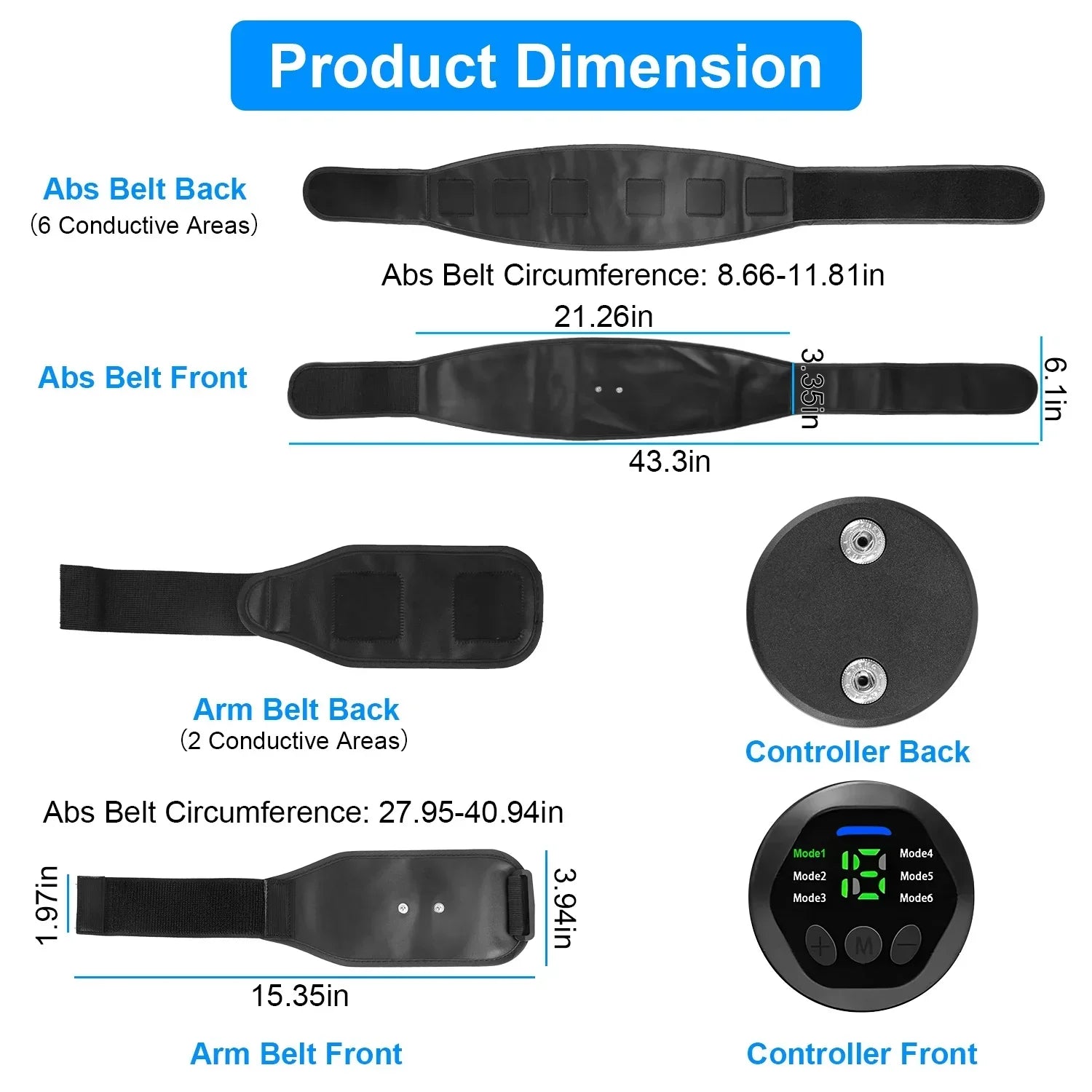 iMounTEK Muscle Stimulator Workout Equipment Abdominal Toning Belt ABS Training Fitness Equipment Waist Trimmer Belt, 6 Modes, 18 Intensity Levels, Home Office Equipment