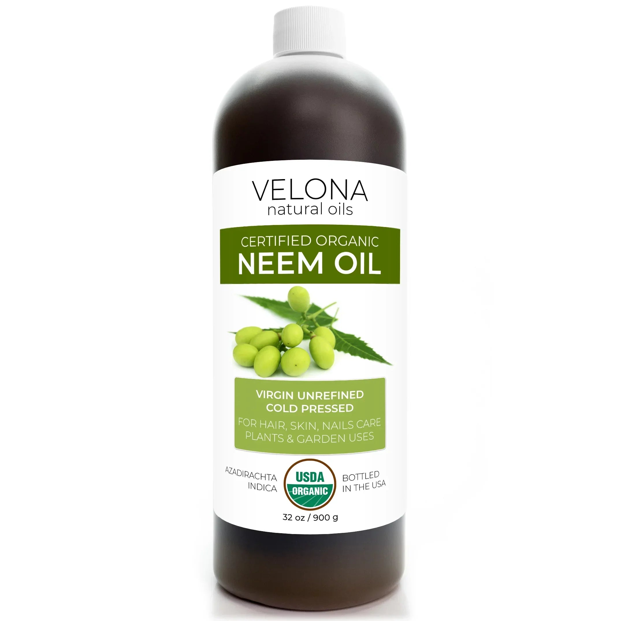 Velona Neem Oil USDA Certified Organic - 32 oz | 100% Pure and Natural Carrier Oil | Virgin, Unrefined, Cold Pressed | Hair, Body and Skin Care | Use Today - Enjoy Results
