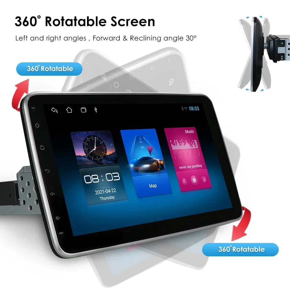 Hizpo Single 1 DIN Rotatable 10.1'' Android 10 Touch Screen With Apple Carplay& Android Auto Car Stereo Radio GPS Navigation Wifi Bluetooth