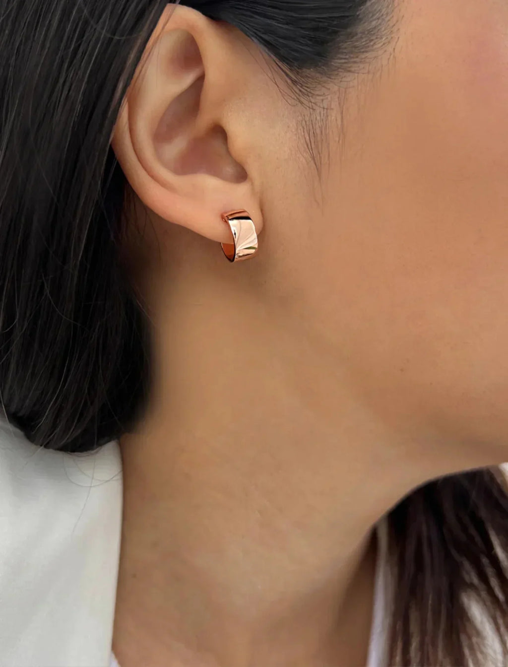 BOSS 18K ROSE GOLD OVER STERLING SILVER CHUBBY MINI HOOP EARRINGS