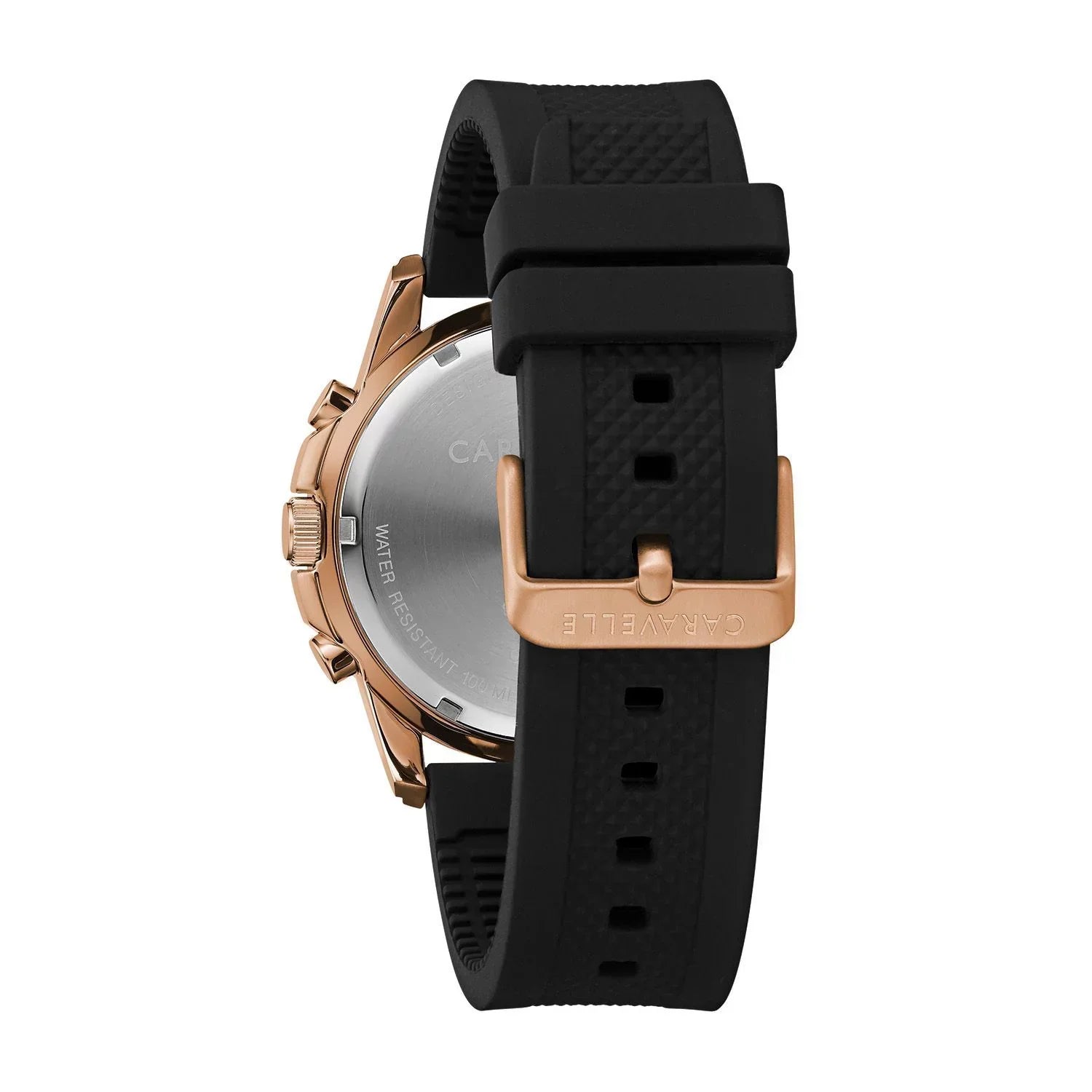 Caravelle Designed by Bulova Men's Black Chronograph Watch, Silicone Strap