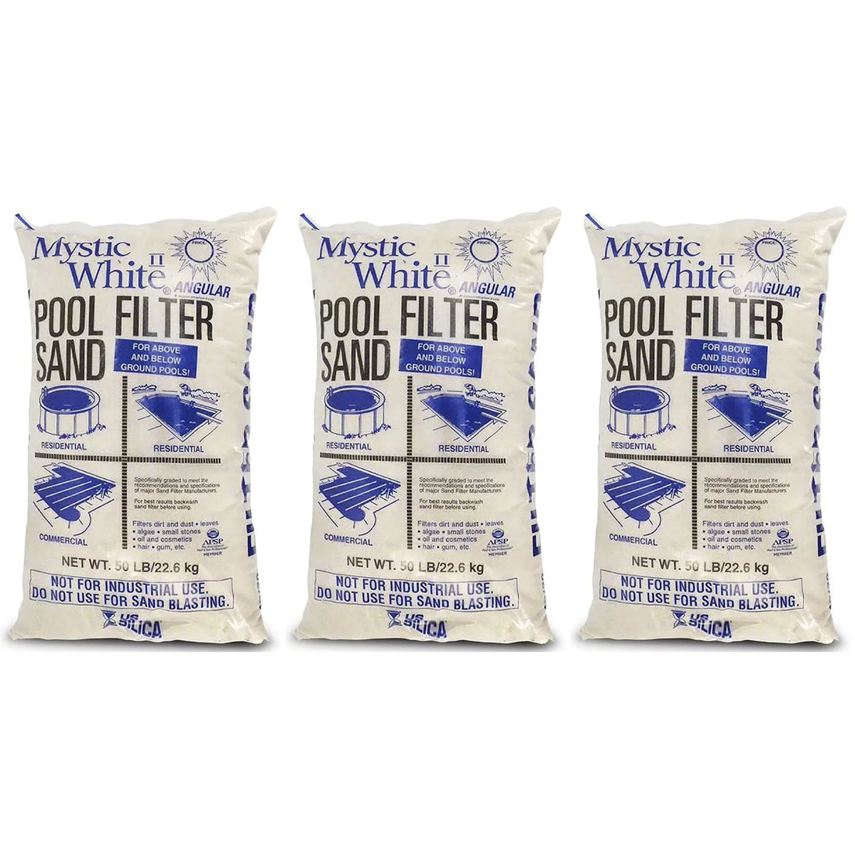 U.S. Silica 50lbs Mystic White II Swimming Pool Filter Sand, White (3 Pack)