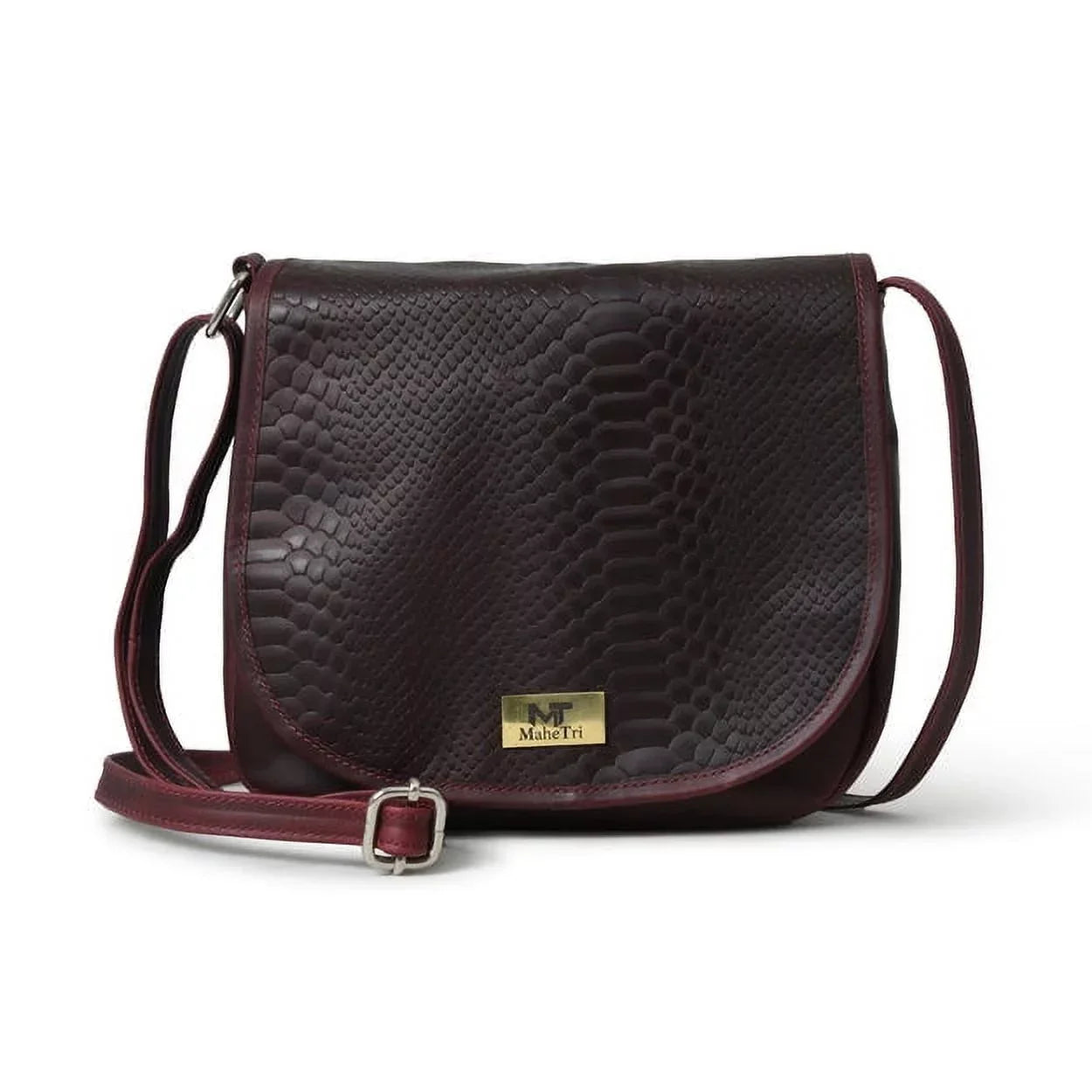 MaheTri Women's Leather Crossbody Cherry Red Satchel Bag Croco Pattern Vintage Shoulder Bag