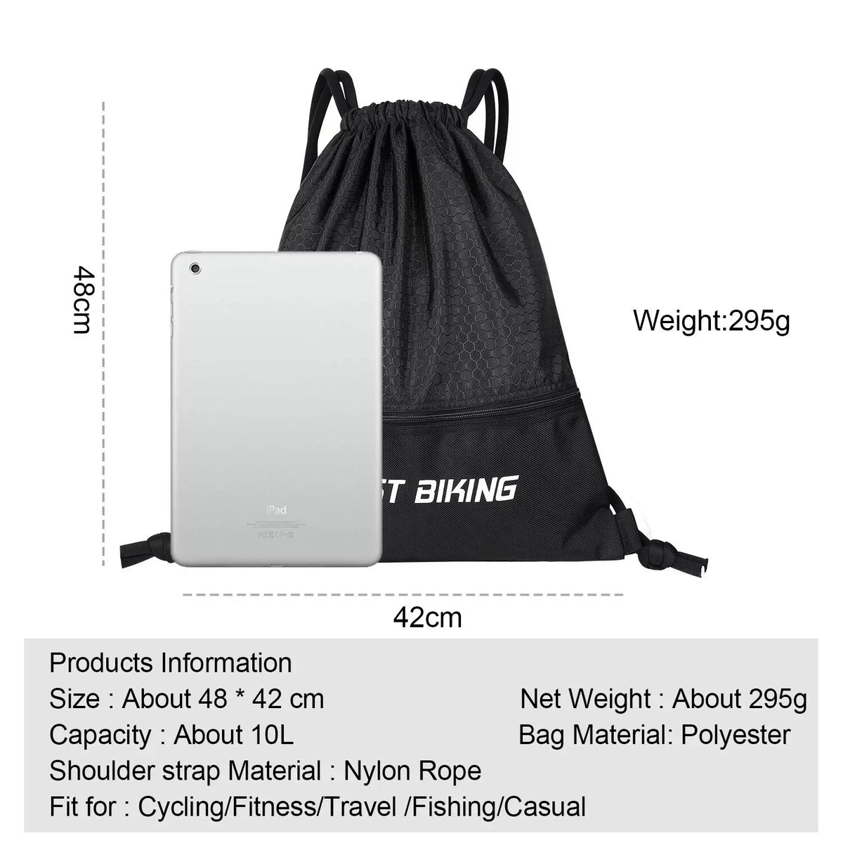 WEST BIKING Drawstring Bag Outdoor Sports Sackpack Backpack, Black