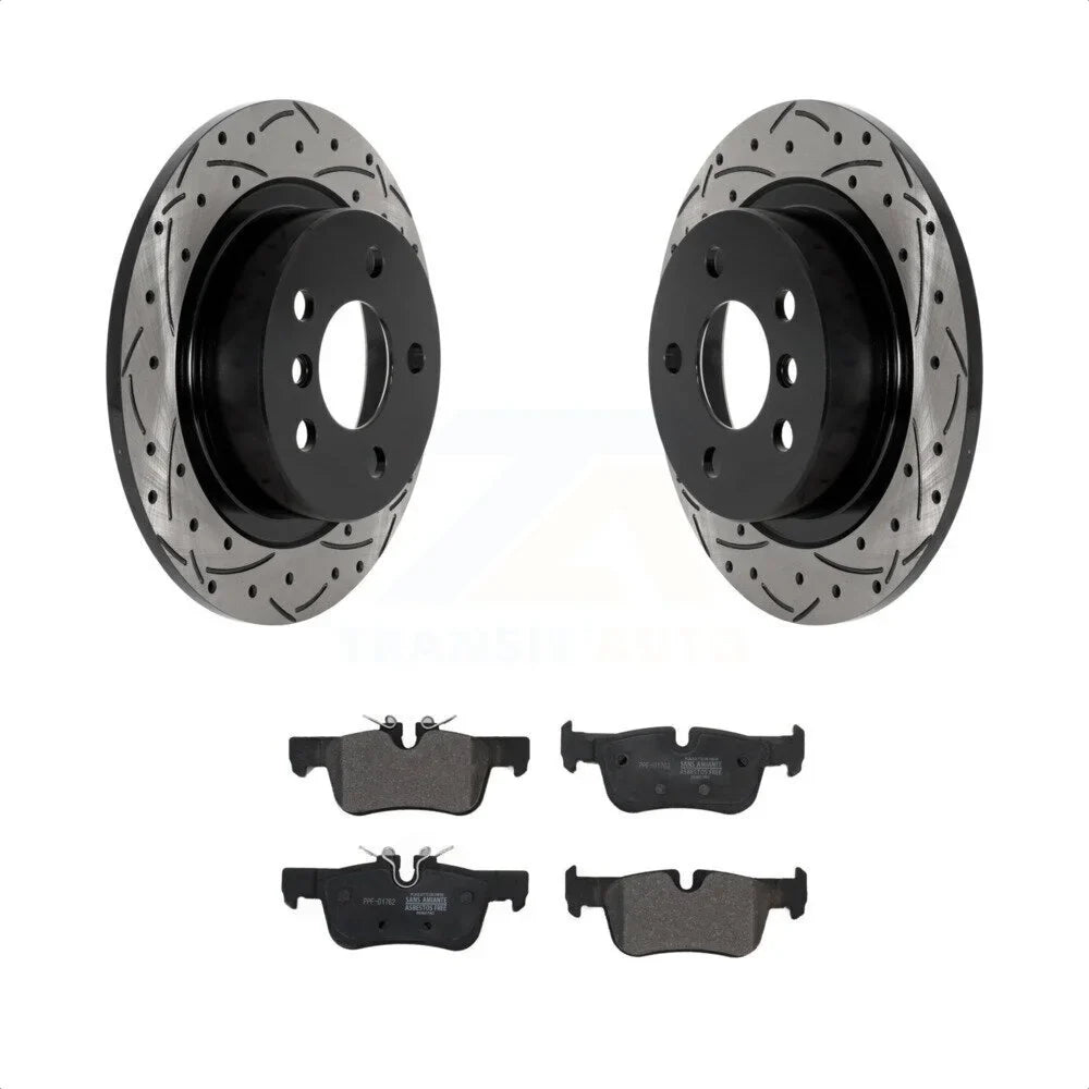 Transit Auto - Rear Coated Drilled Slotted Disc Brake Rotors And Semi-Metallic Pads Kit For Mini Cooper Countryman BMW i3 Clubman KDF-101034