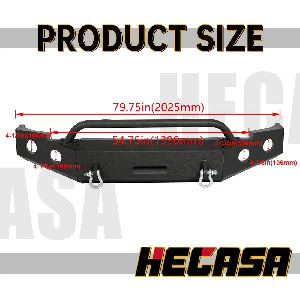 HECASA Front Bumper W/ D-Rings for 2007-2013 Chevy Silverado 1500 Push Bar 3-Piece Modular 2008 2009 2010 2011 2012 2013