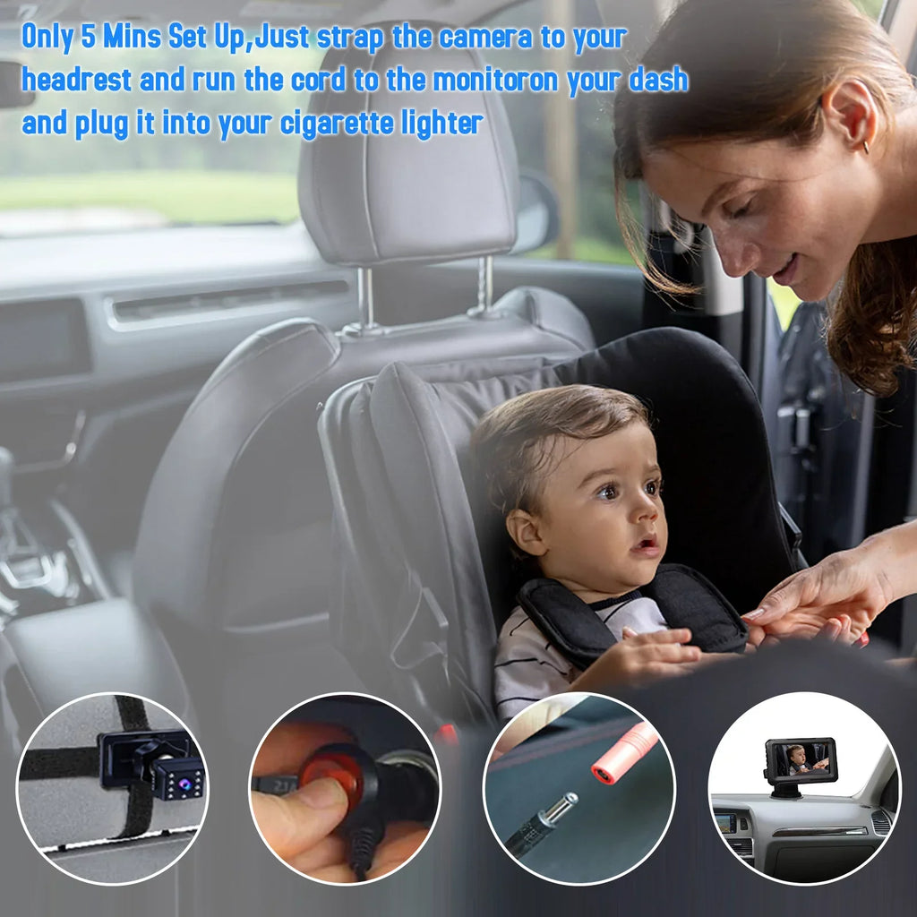 Baby Car Mirror - 1080P Baby Monitor Camera with 4.3’’ IPS Screen, Night Vision, Adjustable Wide View Angle for Infants, Kids, and Pets