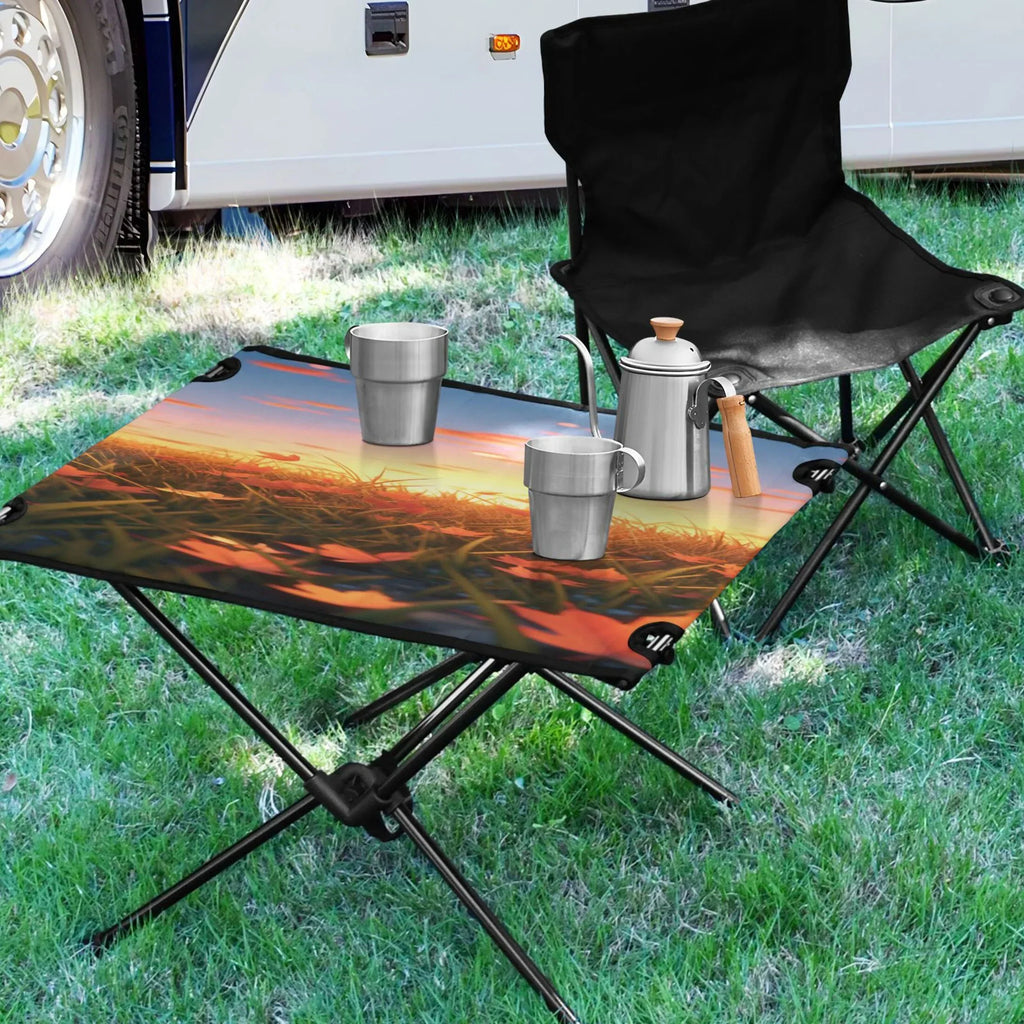 Autumn Leaves in Sunset Camping Folding Table Portable Beach Table with Storage Bag Compact Picnic Table for Outdoor Travel Fishing BBQ