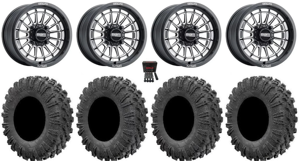 MetalFX Delta Contrast Cut 15" Wheels Bk 32" MotoRavage Tires Can-Am Maverick X3 / Honda Pioneer 1000 / Talon