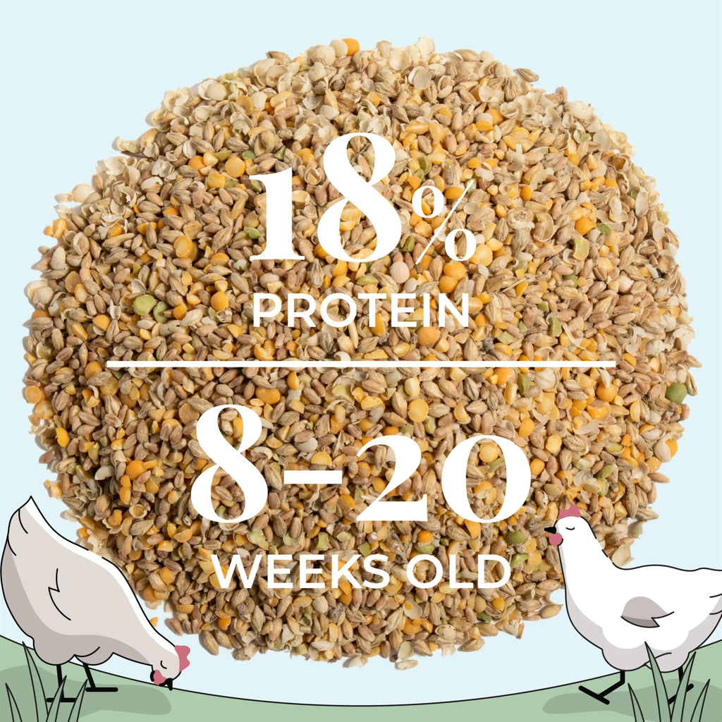 Mile Four | Grower Organic Chicken Feed | 100% US Grown Grains, Certified Organic, Certified Non-GMO, Corn-Free, Soy-Free, Non-Medicated Chicken Food | 18% Protein | Whole Grain | 46 lbs.