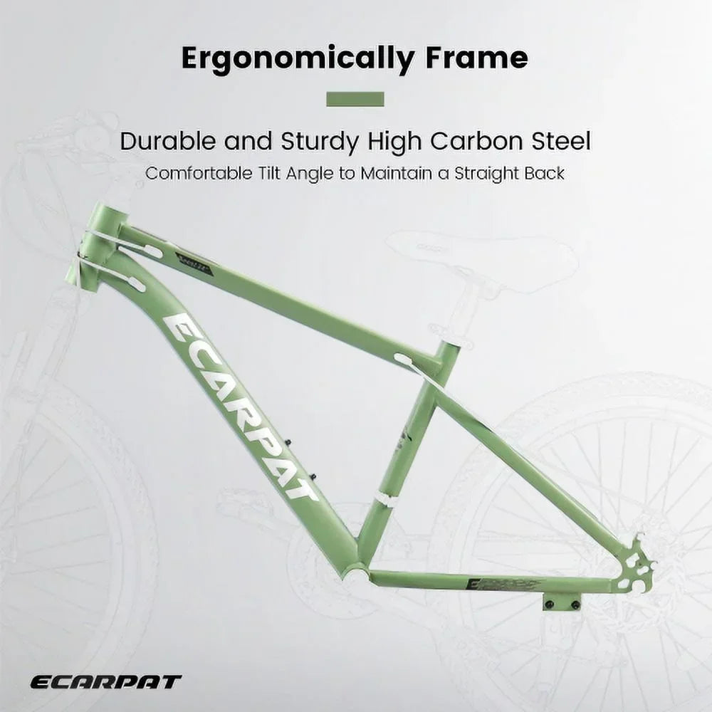 A24301 Ecarpat Mountain Bike 24 Inch Wheels, 21-Speed Mens Womens Trail Commuter City Mountain Bike, Carbon steel Frame Disc Brakes Thumb Shifter Front Fork Bicycles