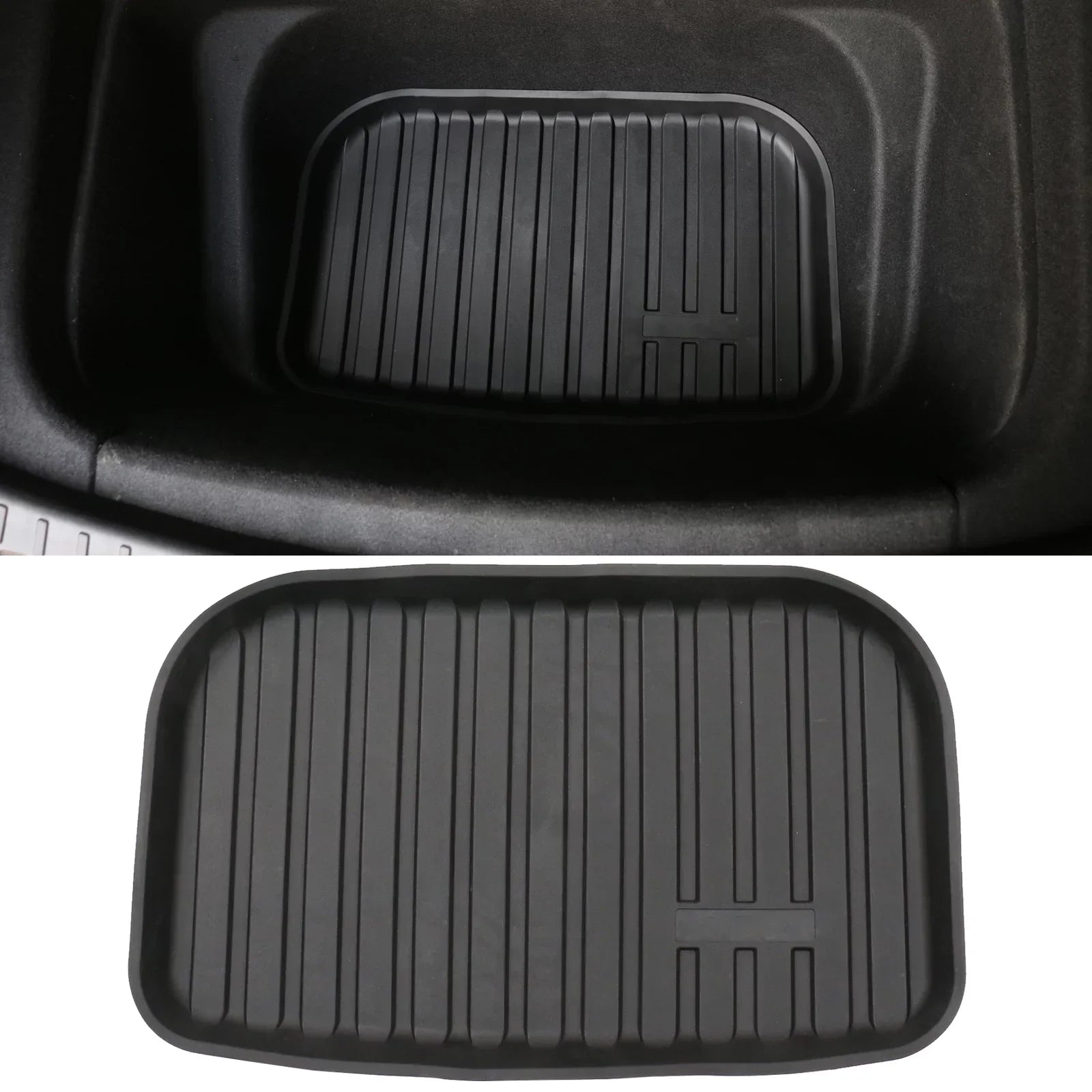Ikon Motorsports Trunk Mats Cargo Liner Compatible with 2020-2023 Tesla Model Y Black Injection TPE All Weather Waterproof Anti-Slip Frunk Trunk Under Cargo Storage Liner Mat Interior Accessories