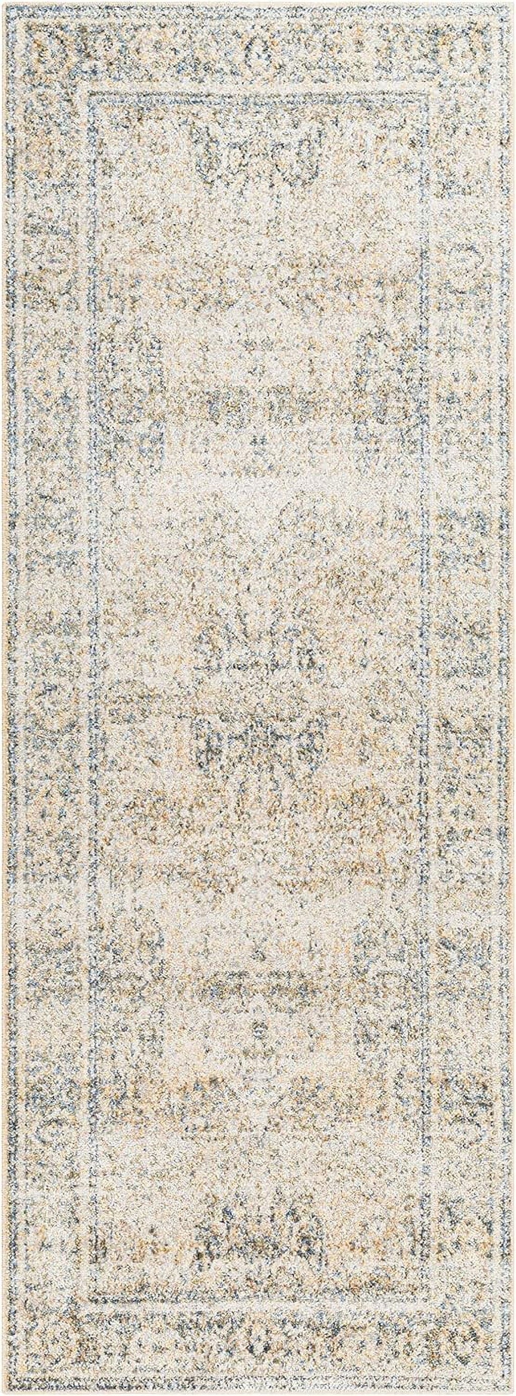Washable Rugs, 2X3 East Traditional Light Area Rug, Blue Beige Carpet For Living Room, Bedroom Or Kitchen (2' X 3', Machine Washable)