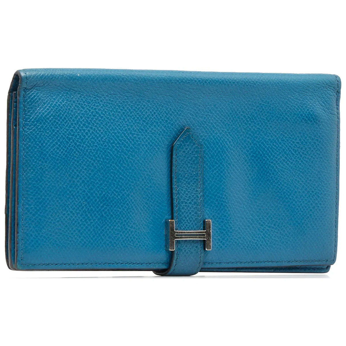 Pre-Owned Authenticated Hermès Epsom Bearn Wallet Calf Leather Blue Long Wallets Unisex (Fair)