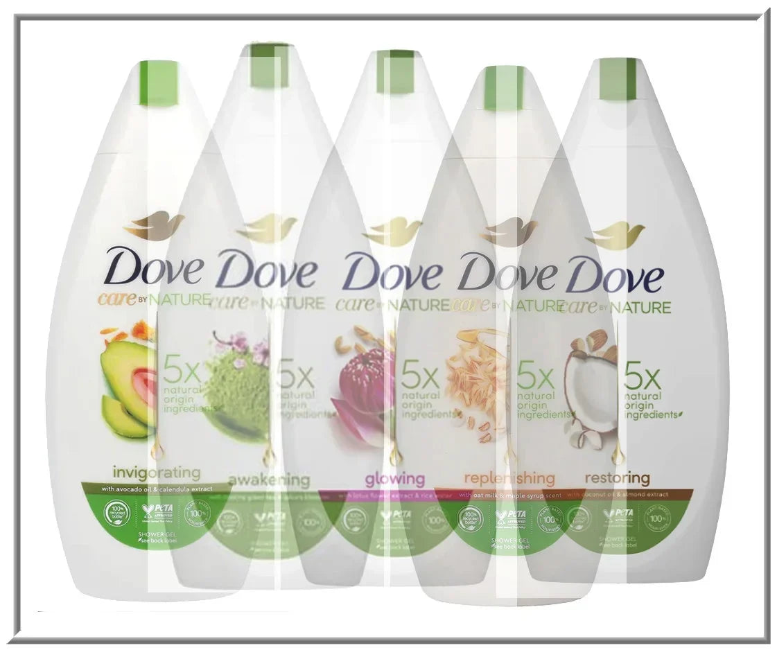 DOVE BODY WASH ASSORT 5 SCENTS "INV AWA GLO REP RES" 400ML/13.5 OZ EACH (5PK)