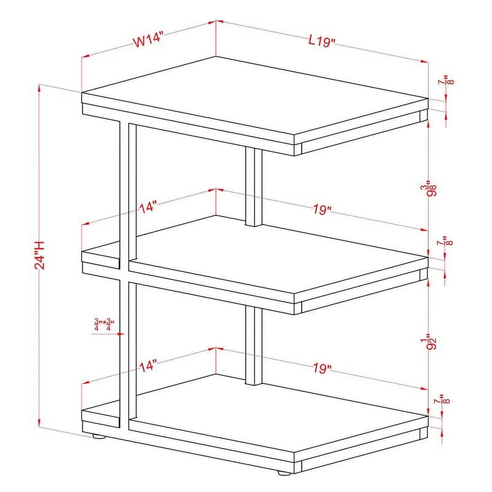FOA Neeva Industrial Metal 3-Shelf Side Table in Light Gray Set of 2