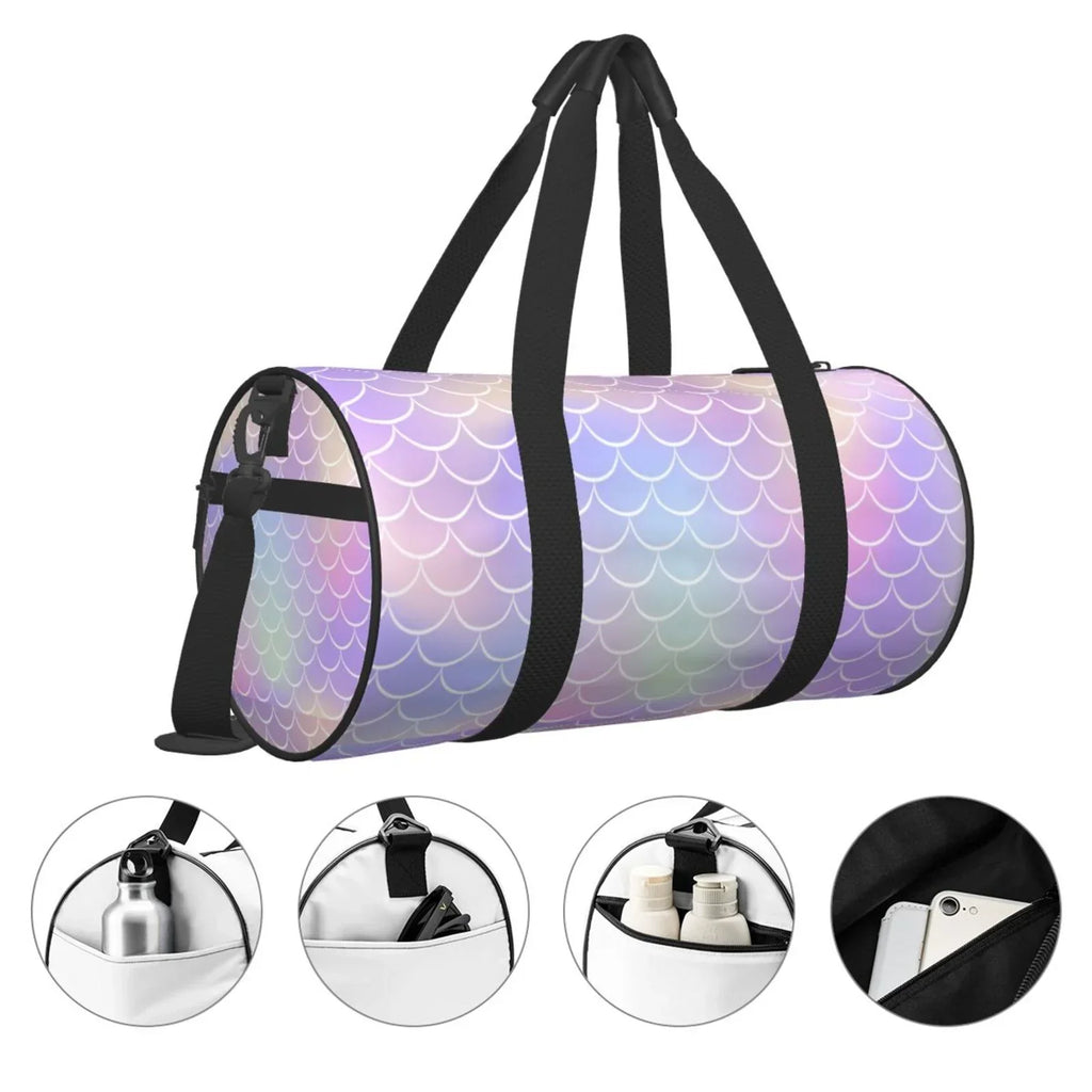 Coaee Fish Scale1 Large Capacity Travel Luggage Bag Cylinder Gym Bag Waterproof Sports Bag with Pocket and Compartment