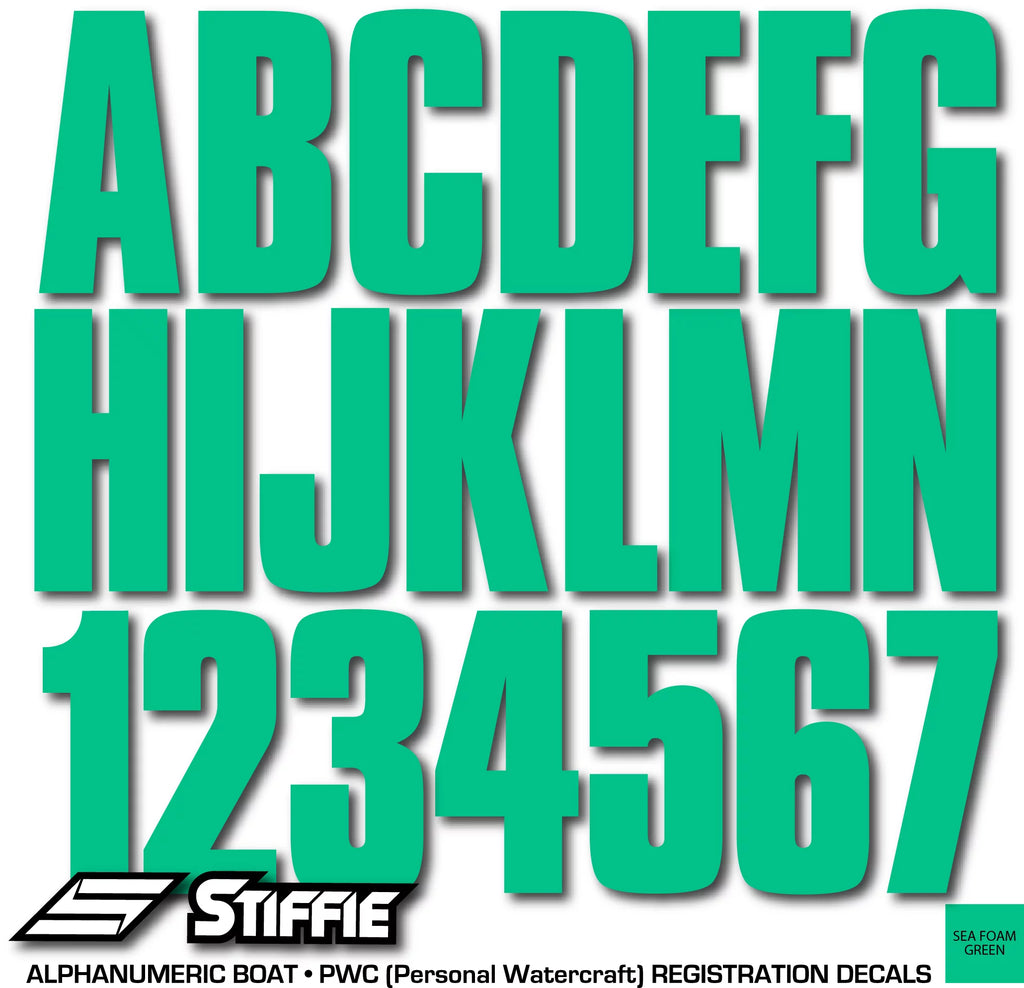 STIFFIE Uniline SeaFoam Green 3" Alpha-Numeric Identification Custom Kit Registration Numbers & Letters Marine Stickers Decals for Boats & Personal Watercraft PWC