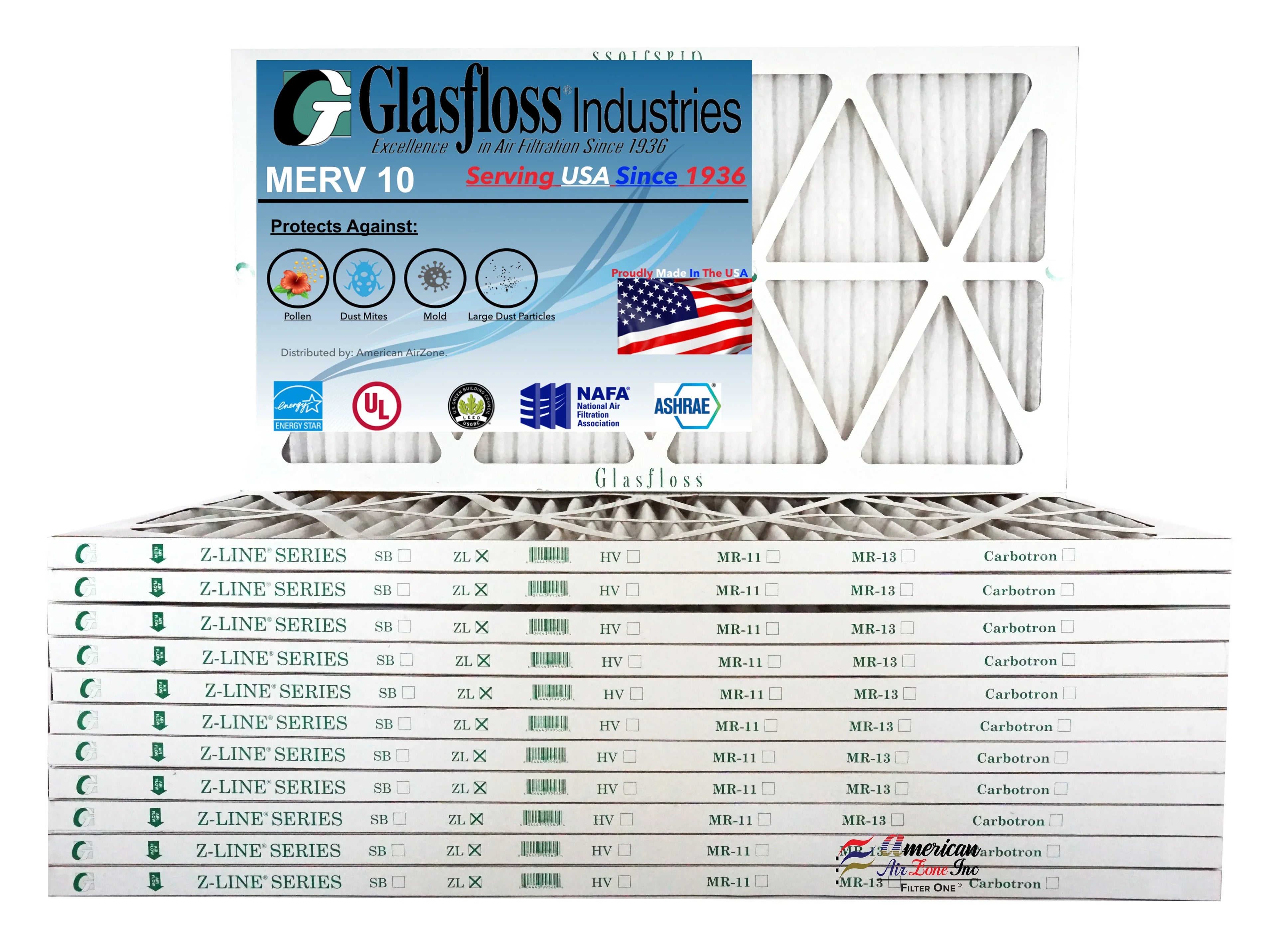 Glasfloss 18x27x1 - MERV 10 -Qty:12 - Furnace Air Filter - Made in USA (Actual Size: 17.5 x 26.5x7/8 inch)