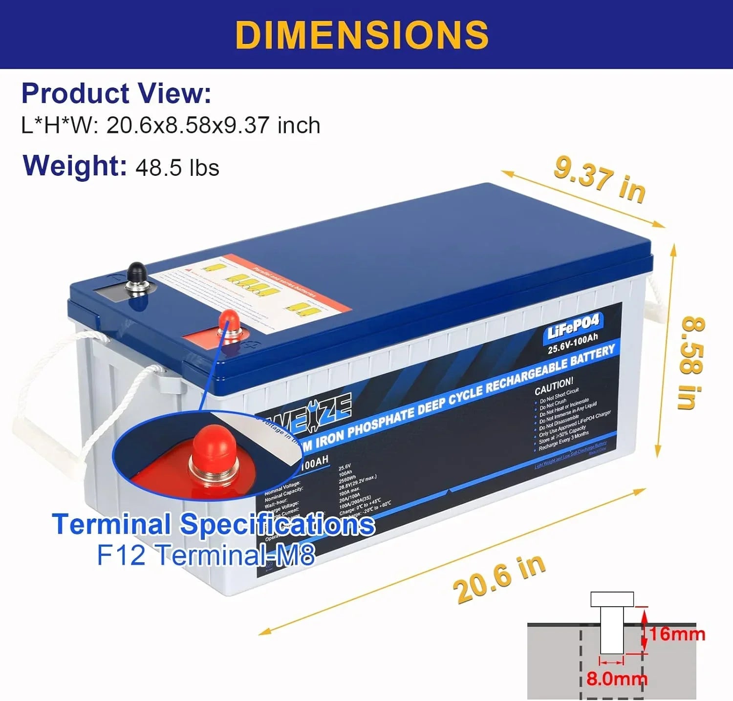 1Autodepot 24V 100AH LiFePO4 Lithium Battery, Built-in 100A Smart BMS, Up to 8000 Cycles, Perfect for Solar System, RV, Camping, Marine, Off Grid Applications