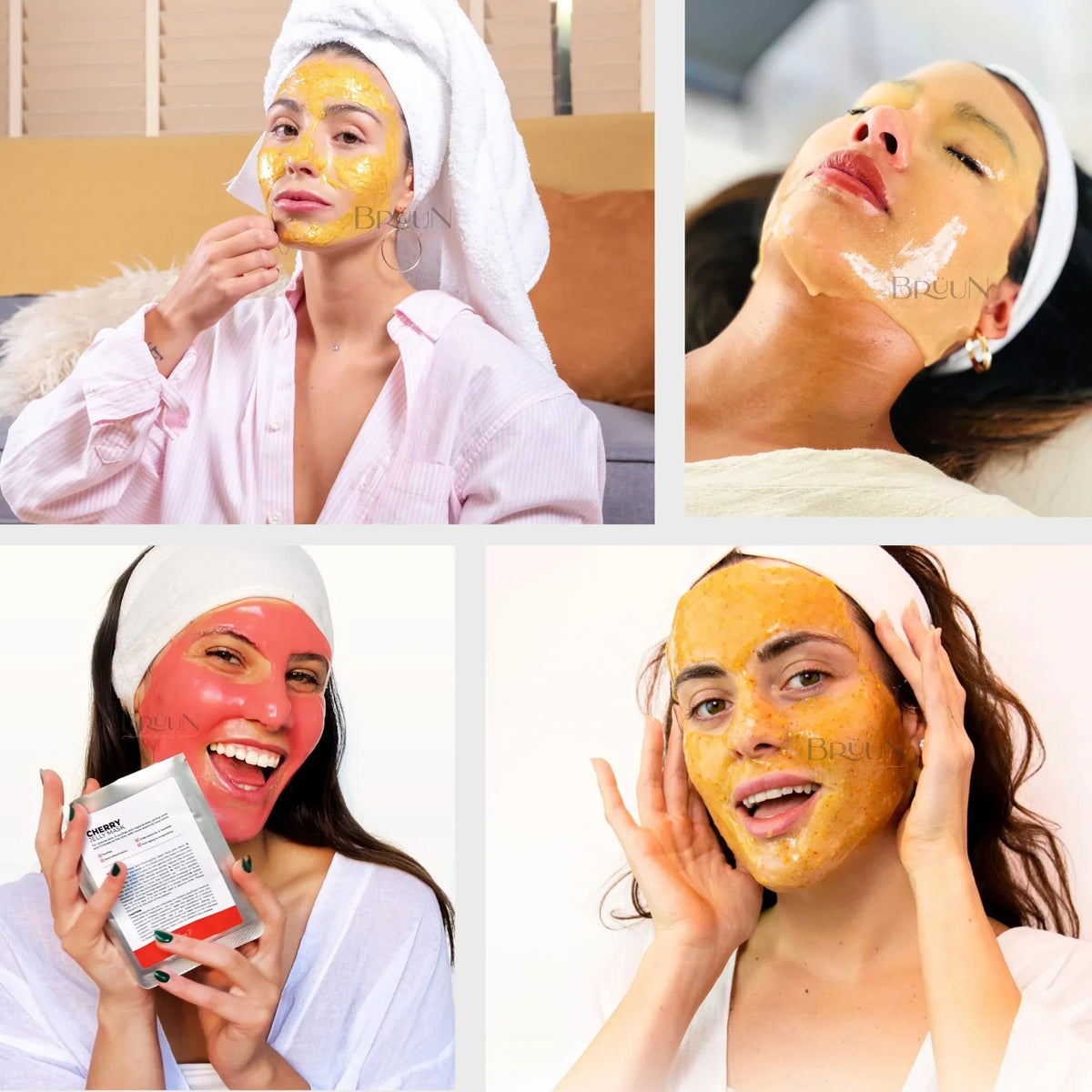 BRÜUN Peel-Off Jelly Mask Premium Modeling "Rubber Mask" Spa Set - 10 Treatments (24k Gold, Lavender, Kiwi, Peppermint, Egyptian Rose, Matcha, Chamomile, Tea tree, Jazmine)