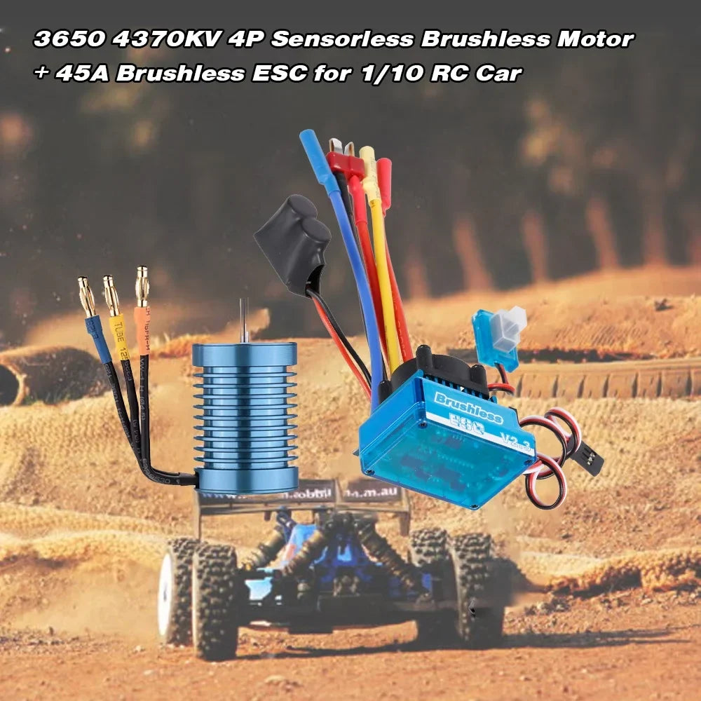 GeevorksMotor and ESC, Off-road Car 4370kv 4p Motor 1/10Off-road 45a Esc Speed Motor With 45a 3650 4370kv 4p 45a Speed 3650 Speed Ler 1/10 Qinquan Rookin Huiop 45a Speed