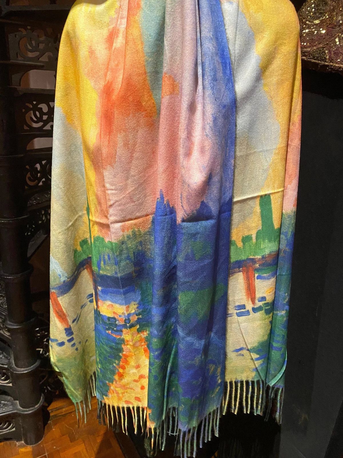 Vintage Orange impressionist Reversible Cashmere Pashmina Scarf Wrap
