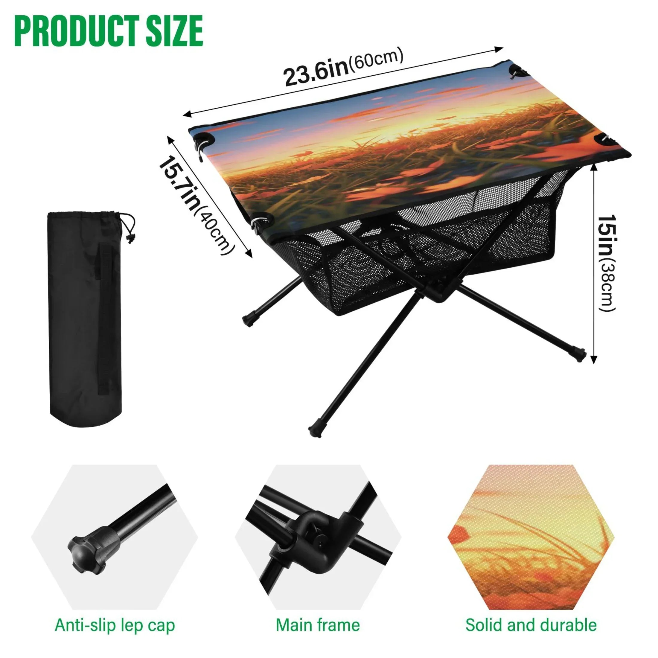 Autumn Leaves in Sunset Camping Folding Table Portable Beach Table with Storage Bag Compact Picnic Table for Outdoor Travel Fishing BBQ