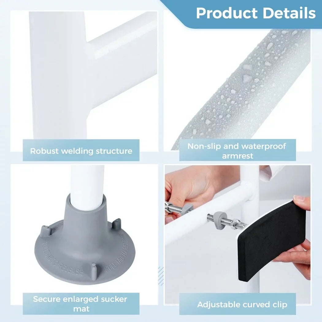 Toilet Safety Rails for Elderly, Adjustable Toilet Support Frame, Toilet Standing Aid for Disabled, Toilet Safety Handles with Large Non-Slip Mats, Free-Assembly, Fit All Toilets