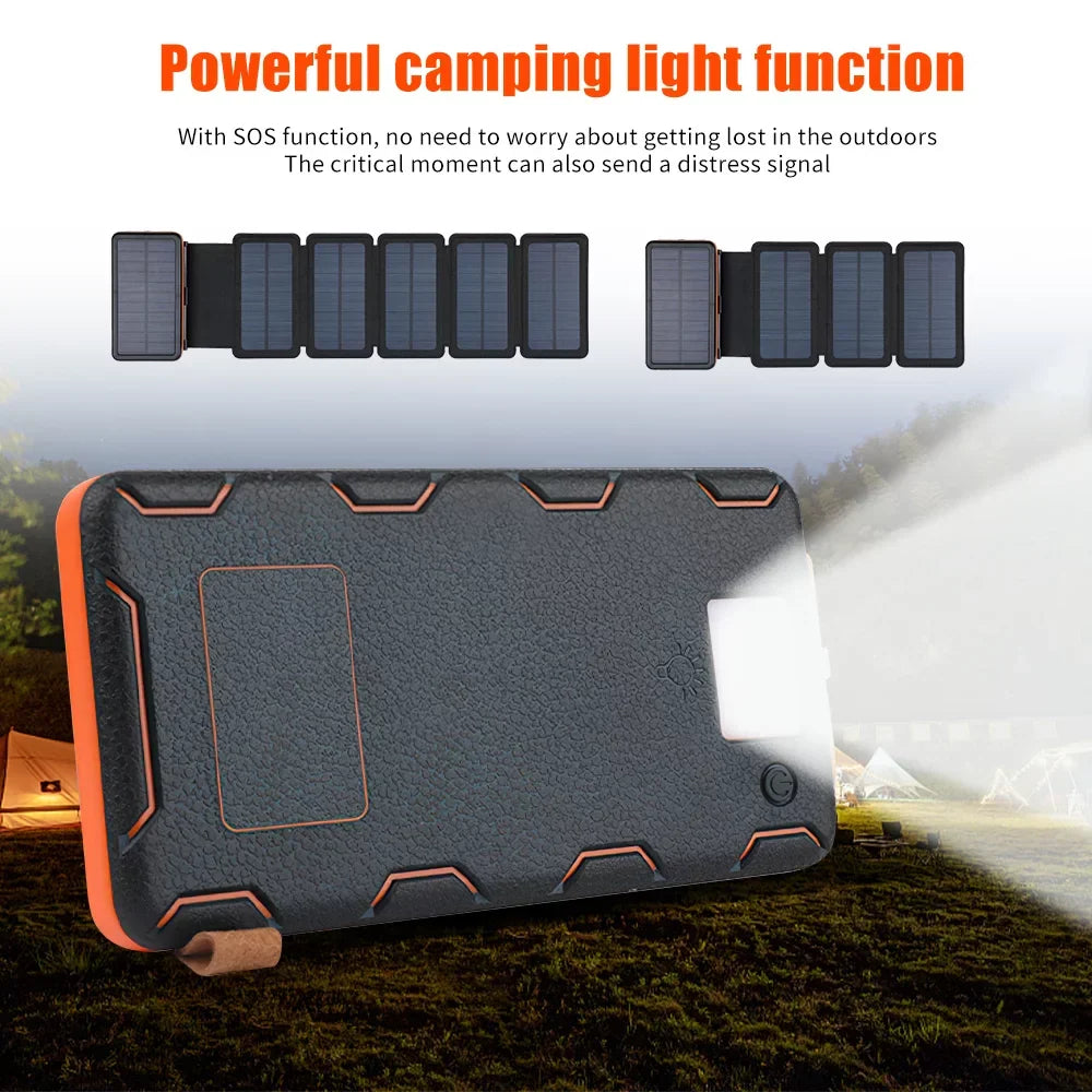 26000mAh 6 Solar Panel Portable Charger Folding Solar Power Bank External Battery with Flashlight For Cell Phone