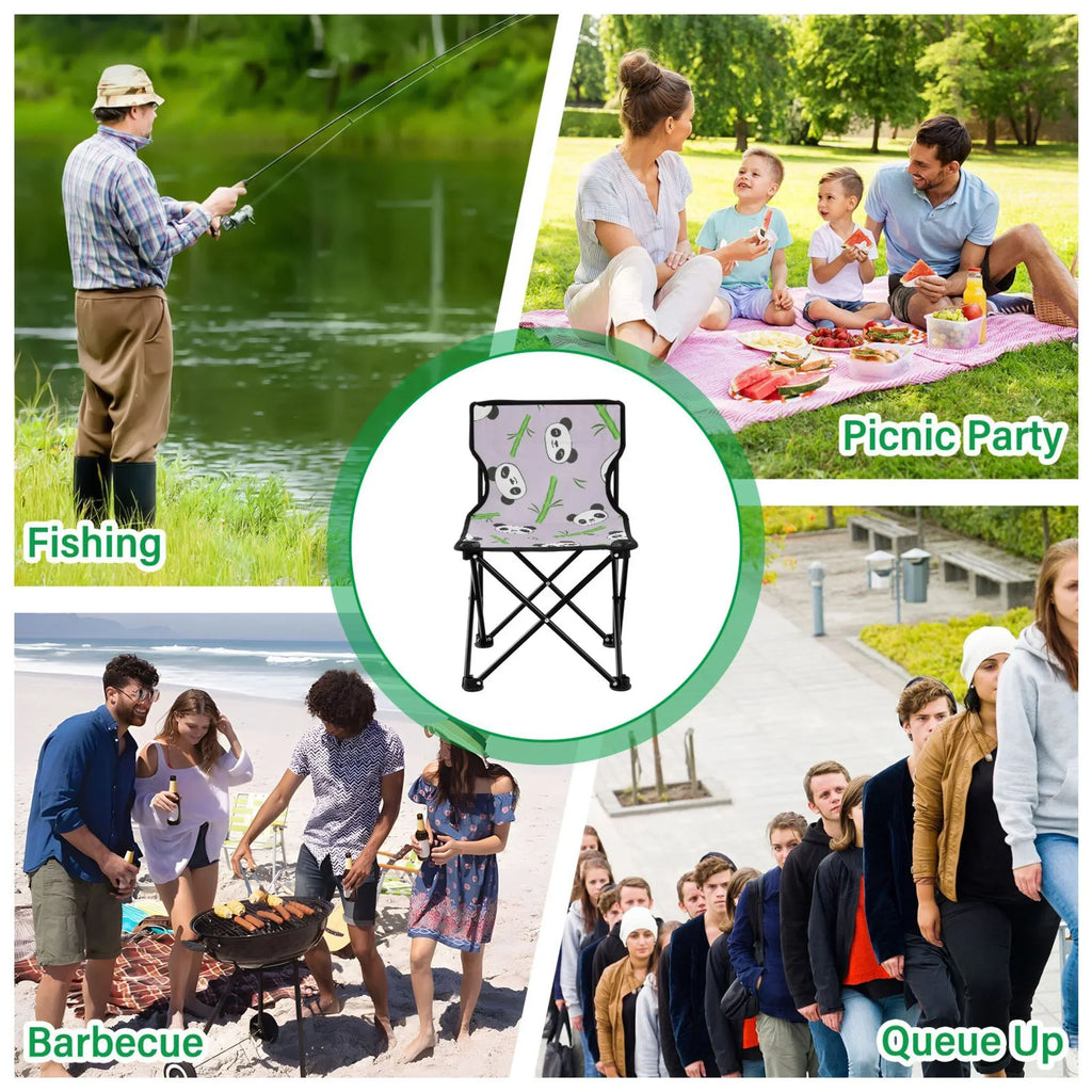 Panda and Bamboos Portable Camping Chair Outdoor Folding Beach Chair Fishing Chair Lawn Chair with Carry Bag Support to 220LBS