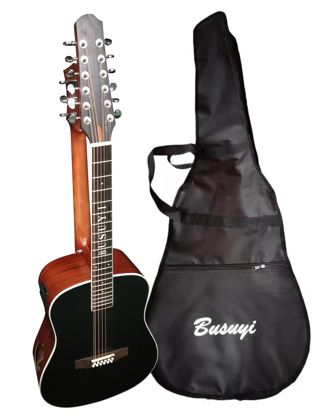 12/6 Strings Acoustic Double Neck, Double Sided Busuyi Guitar 2021 PT BlackBrown
