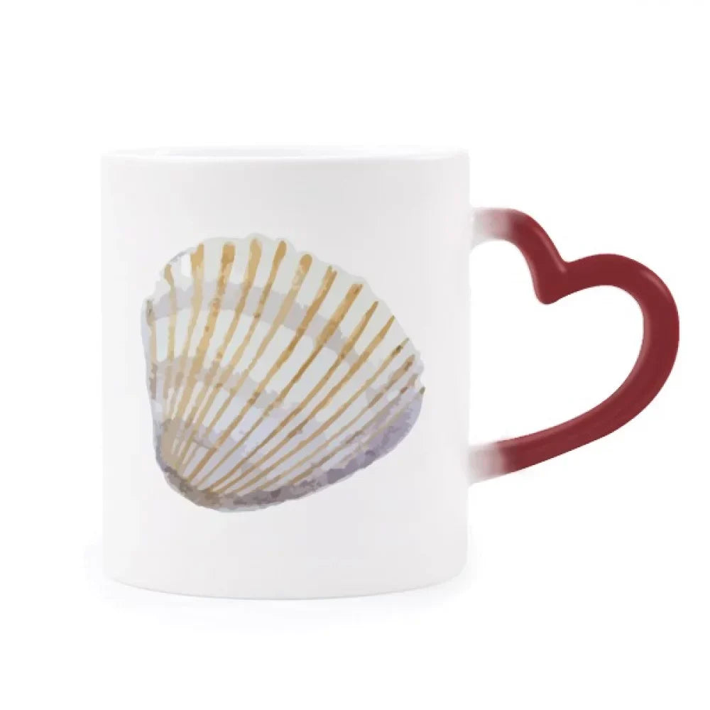 Yellow Scallop Marine Life Illustration Heat Sensitive Mug Red Color Changing Stoneware Cup