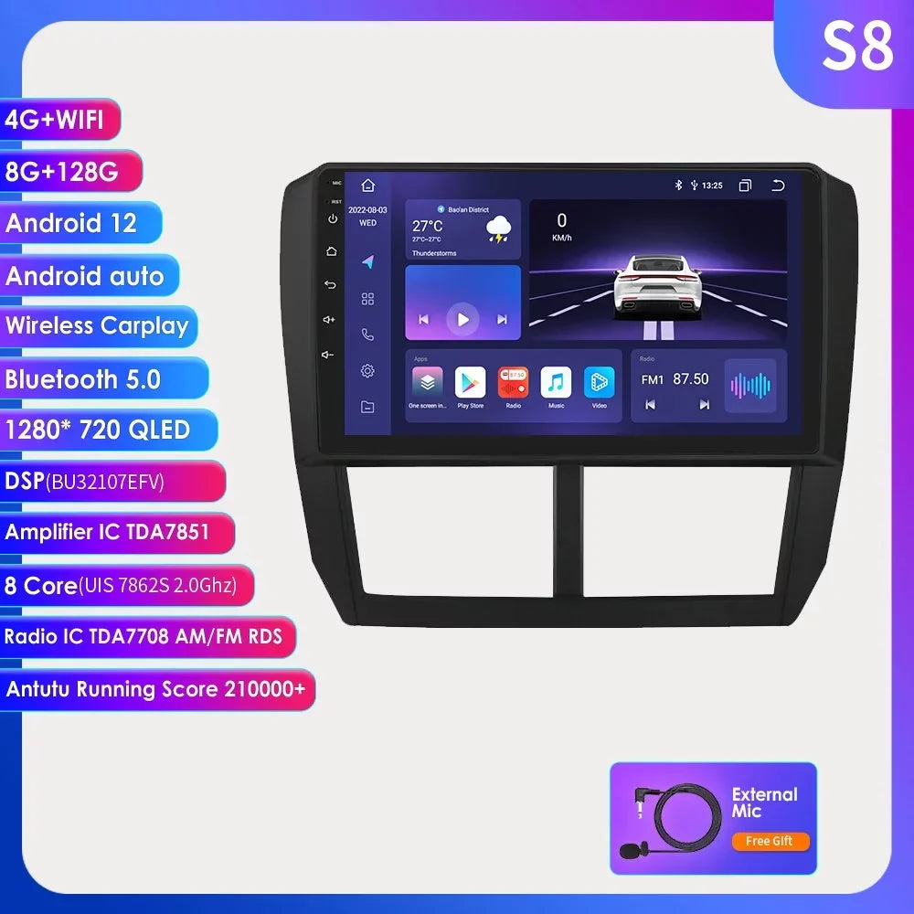 For Subaru Forester Impreza WRX STI 2008-2014 Android 12 GPS Navigation Wifi 8+128GB RDS Car Stereo Radio Head Unit Carplay Bluetooth