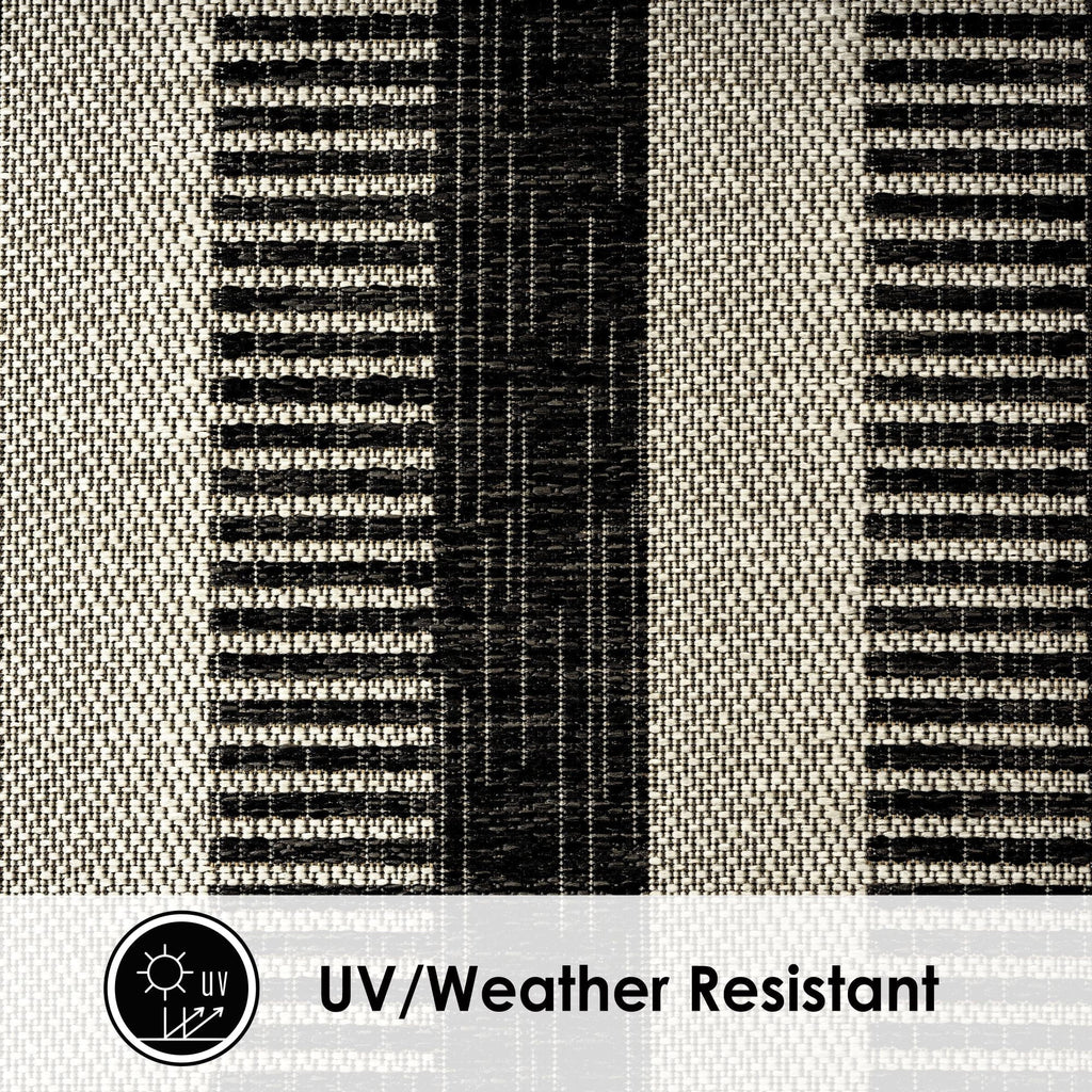 Nicole Miller New York Patio Country Charlotte Modern Striped Indoor/Outdoor Area Rug, Black/Grey, 5'2"x7'2"
