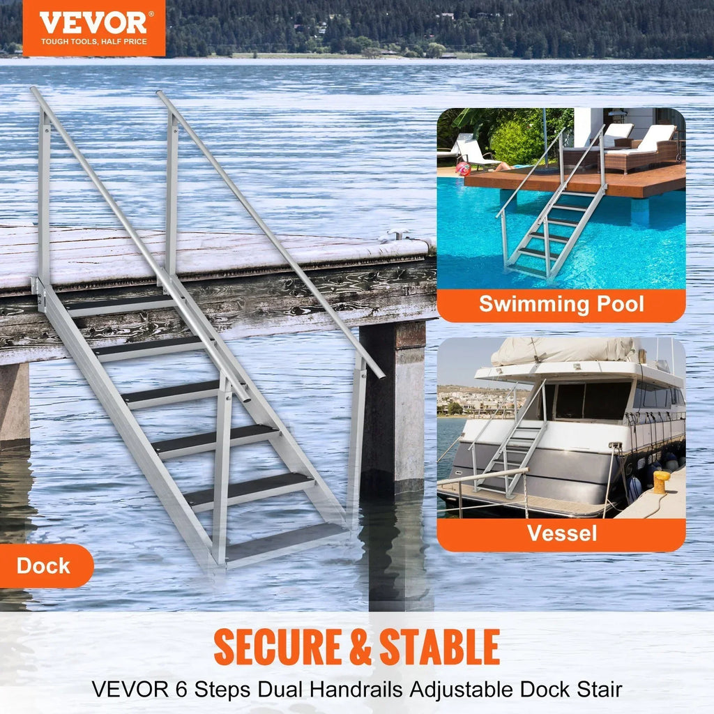 Vevor  500 lbs Load Aluminum Alloy 6-Steps Pontoon Boat Dock Ladder with 43 to 51 in. Adjustable Height