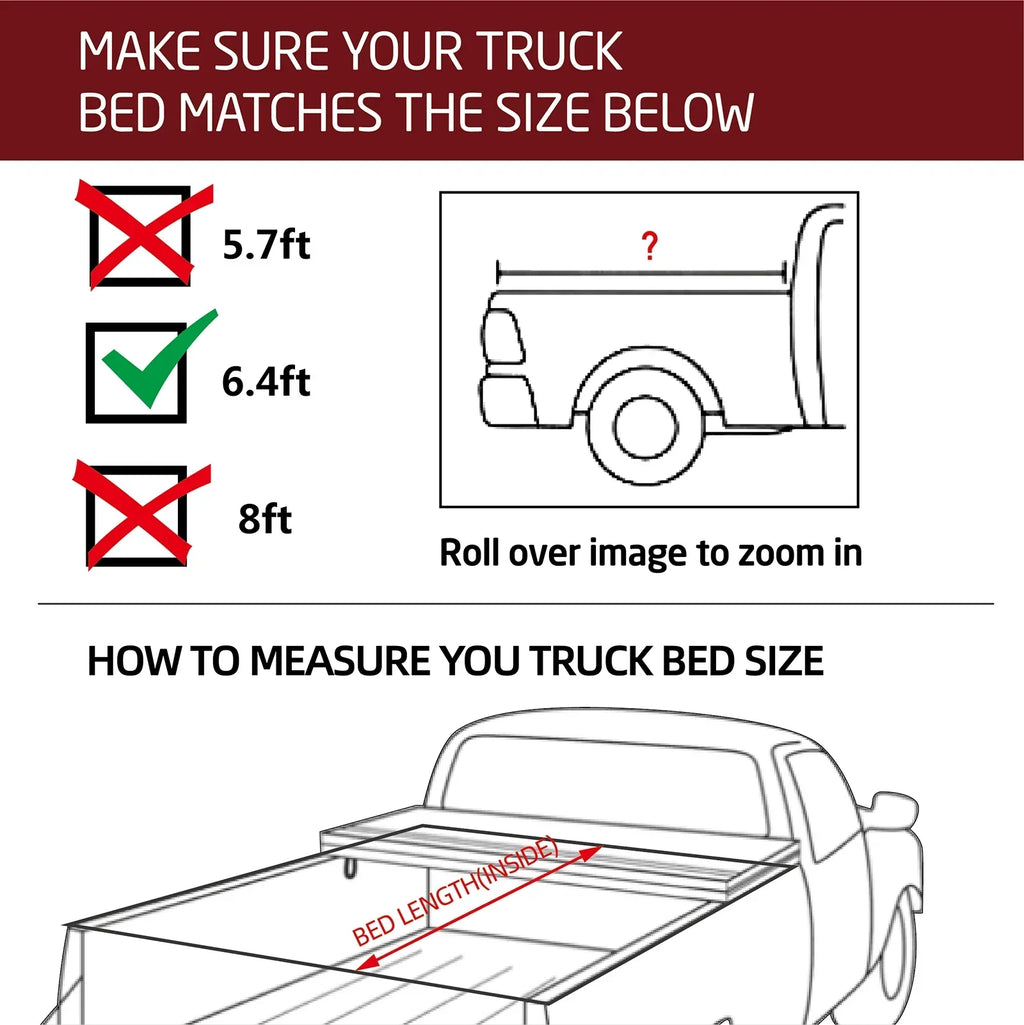 Kikito Professional FRP Hard Tri-Fold Truck Bed Tonneau Cover for 2003-2024 Ram 1500 2500 3500 6.4ft (74.6in) Bed Without | Rambox & Deckrail System |