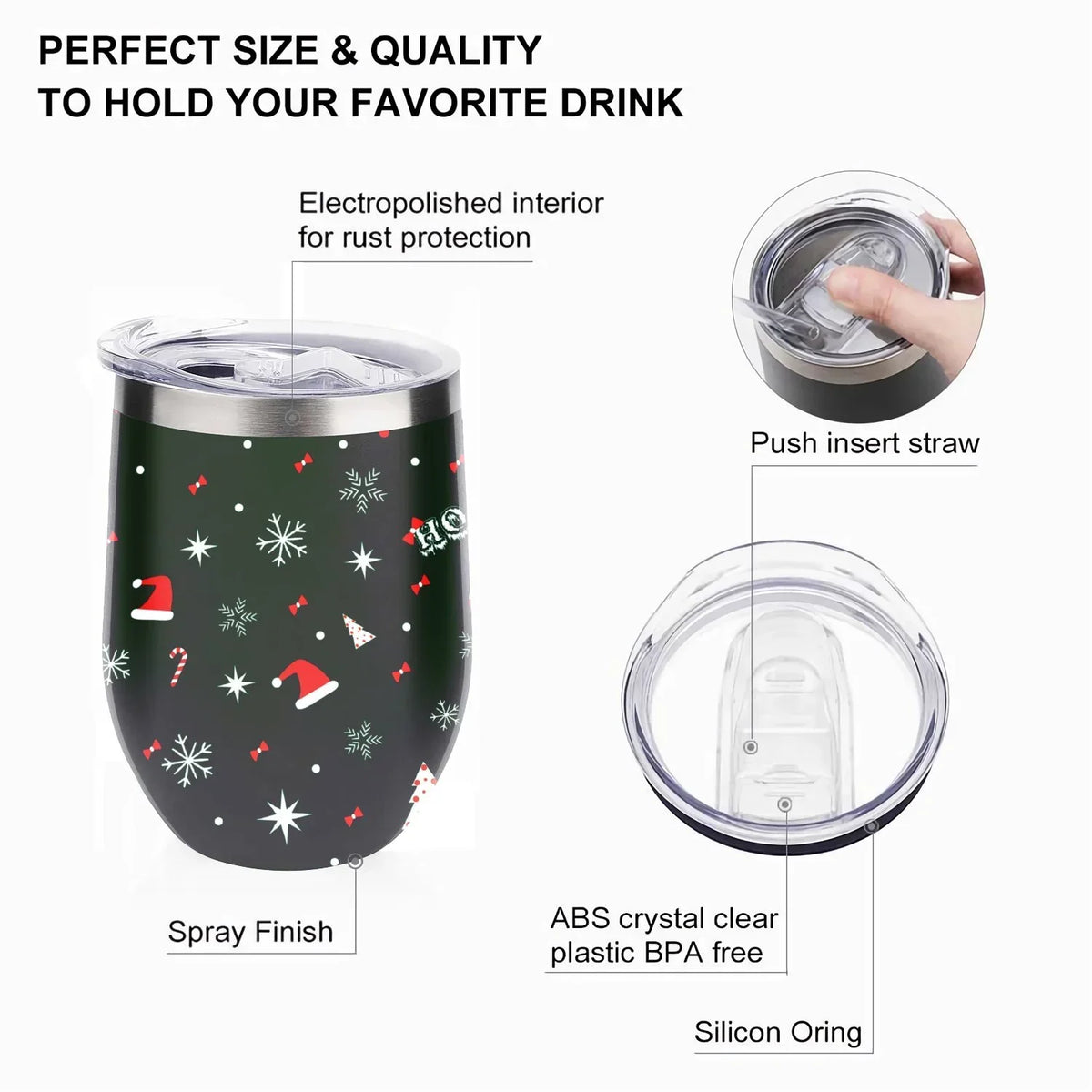 Hidove 12oz 304 Stainless Steel Vacuum Insulated Cups, Christmas Tree with Red and Green Color Eggshell Cup U Shape Tumbler Cups with Lid, Double Layer Insulation Wine Cup Big Belly Cup